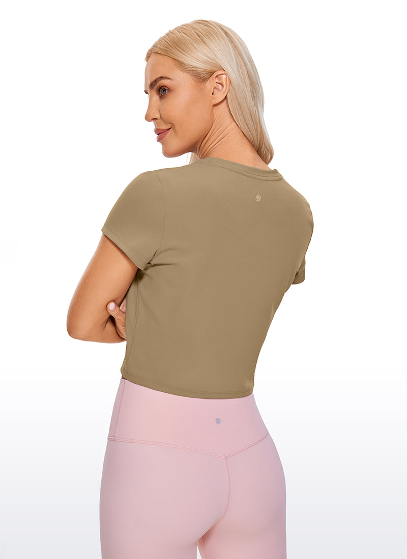 CRZ YOGA Women's Yoga Classic Fit Top Butterluxe Cropped Short Sleeves Soul Brown