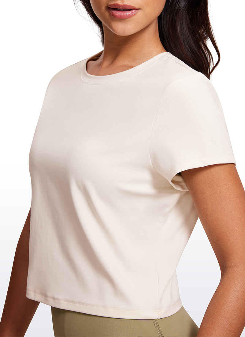 CRZ YOGA Women's Yoga Classic Fit Top Butterluxe Cropped Short Sleeves White Apricot