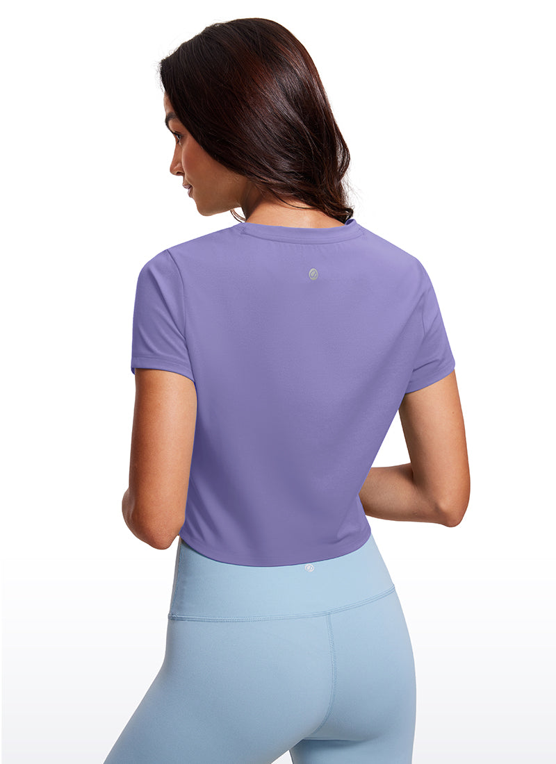 CRZ YOGA Women's Yoga Classic Fit Top Butterluxe Cropped Short Sleeves Dark Lavender Purple