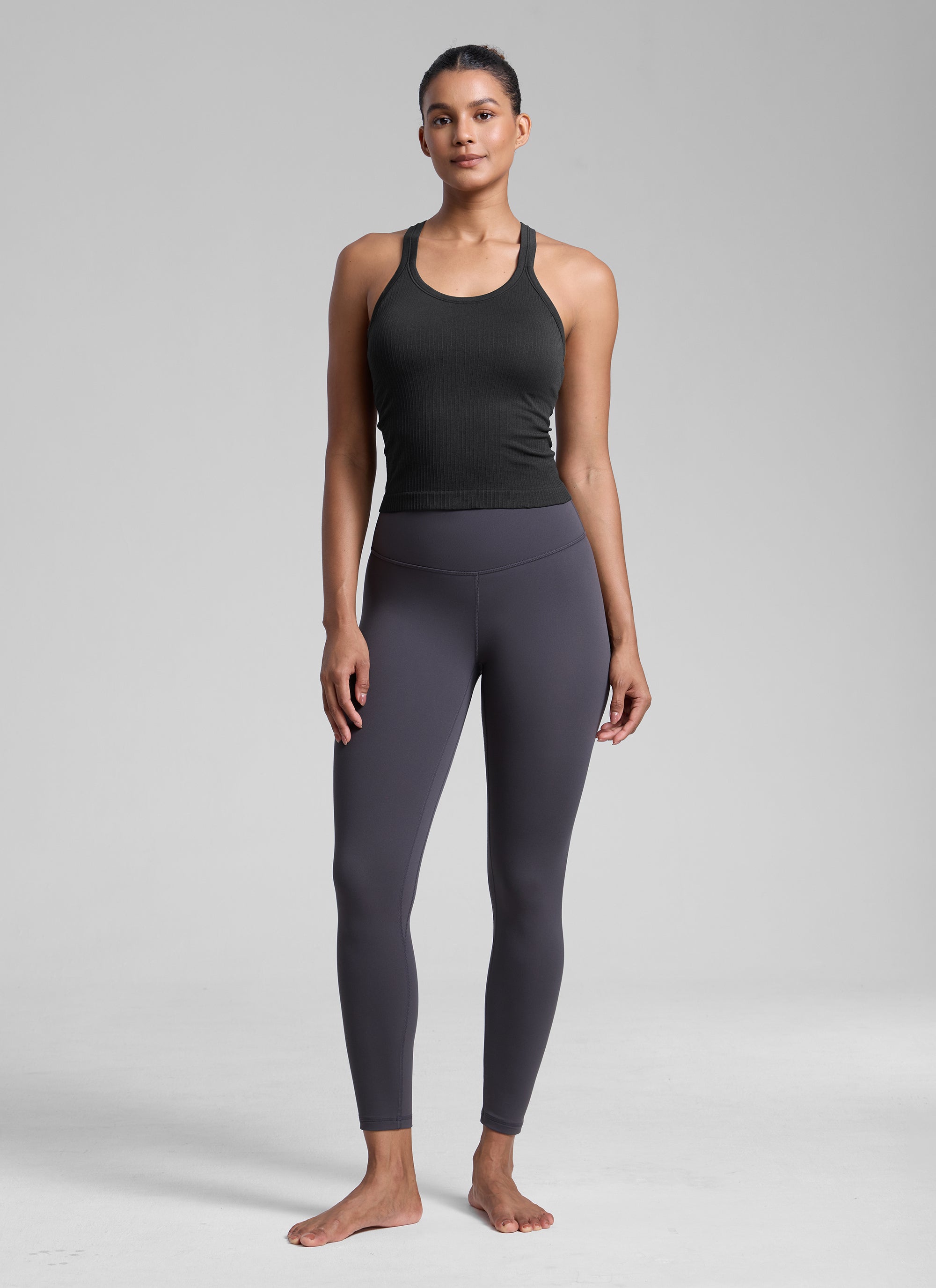 CRZ YOGA Women's Yoga Slim Fit Seamless Tank Crew Neck Waist Length Black