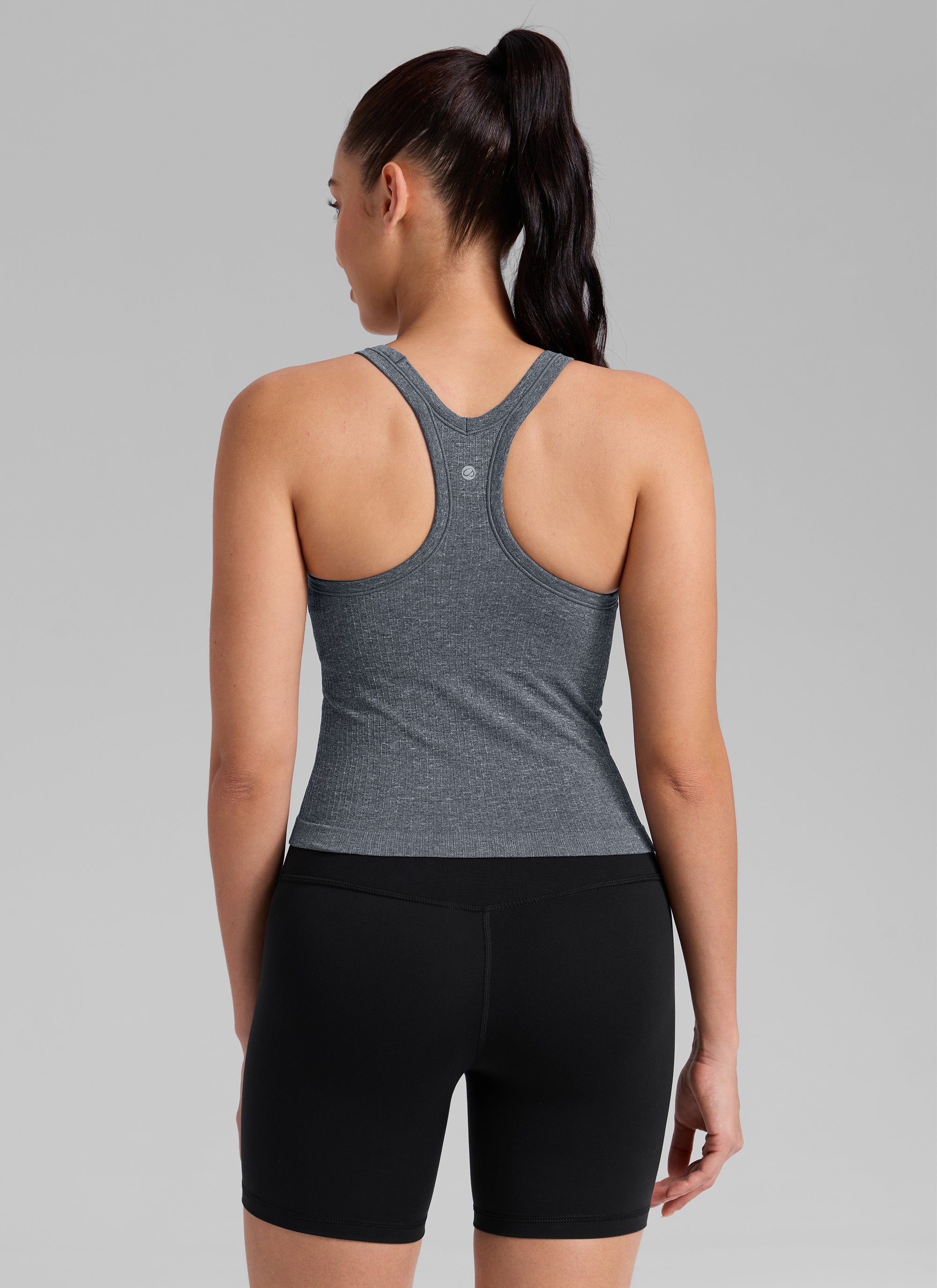 CRZ YOGA Women's Yoga Slim Fit Seamless Tank Crew Neck Waist Length Light Gray 7