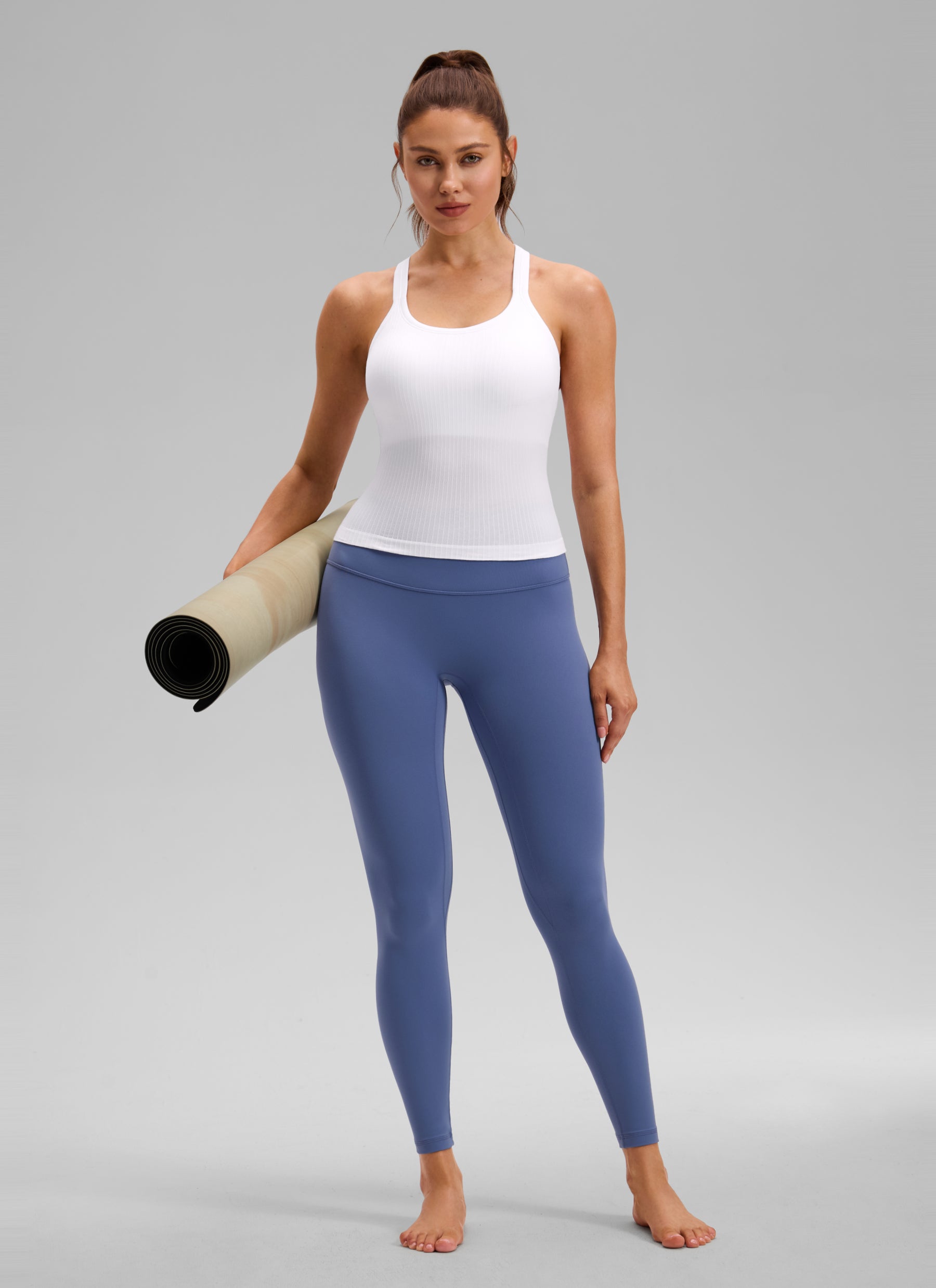 CRZ YOGA Women's Yoga Slim Fit Seamless Tank Crew Neck Waist Length White