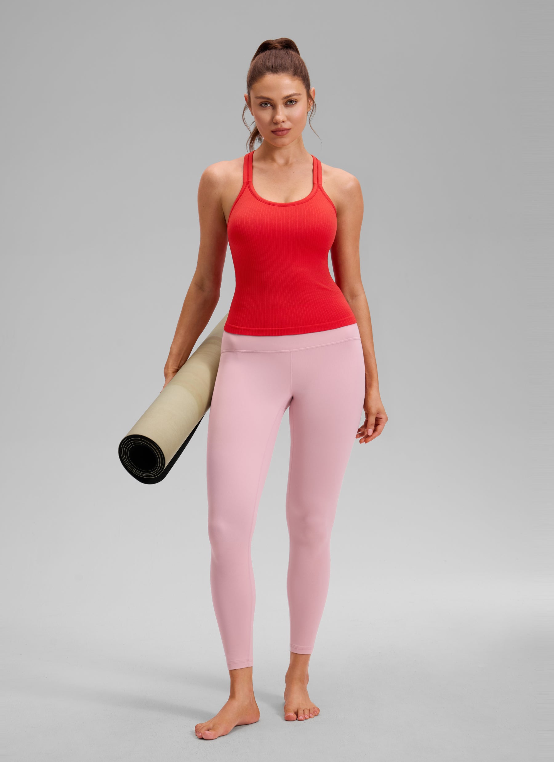 CRZ YOGA Women's Yoga Slim Fit Seamless Tank Crew Neck Waist Length Deep Red