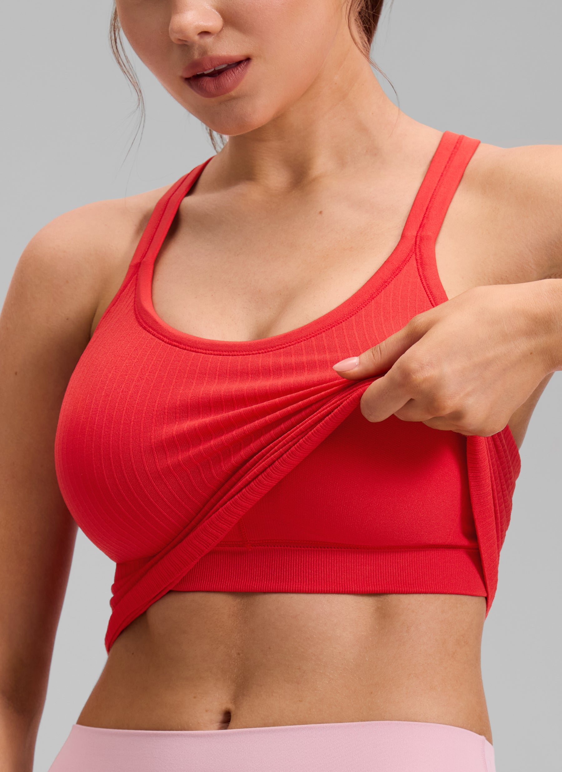CRZ YOGA Women's Yoga Slim Fit Seamless Tank Crew Neck Waist Length Deep Red