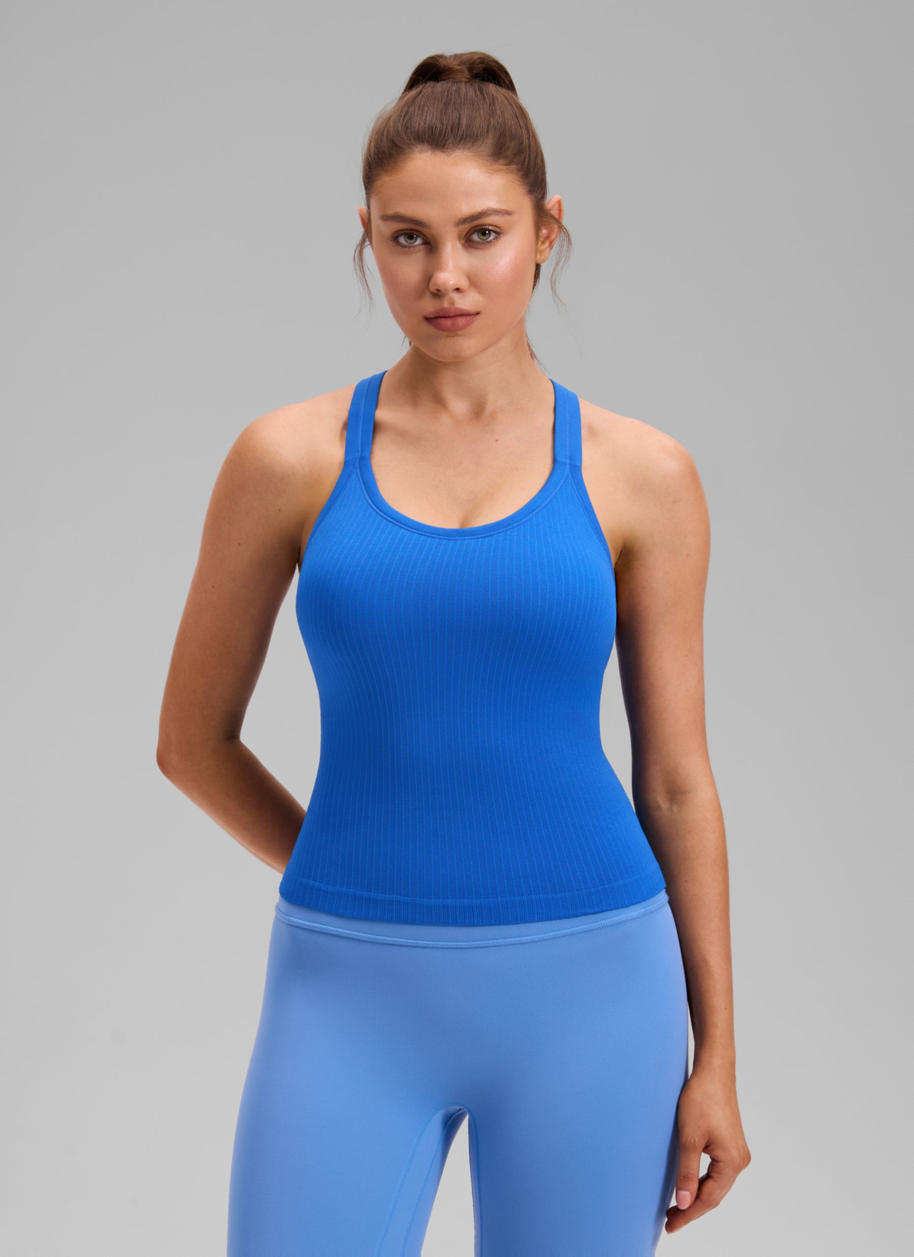 CRZ YOGA Women's Yoga Slim Fit Seamless Tank Crew Neck Waist Length Sparkle Blue