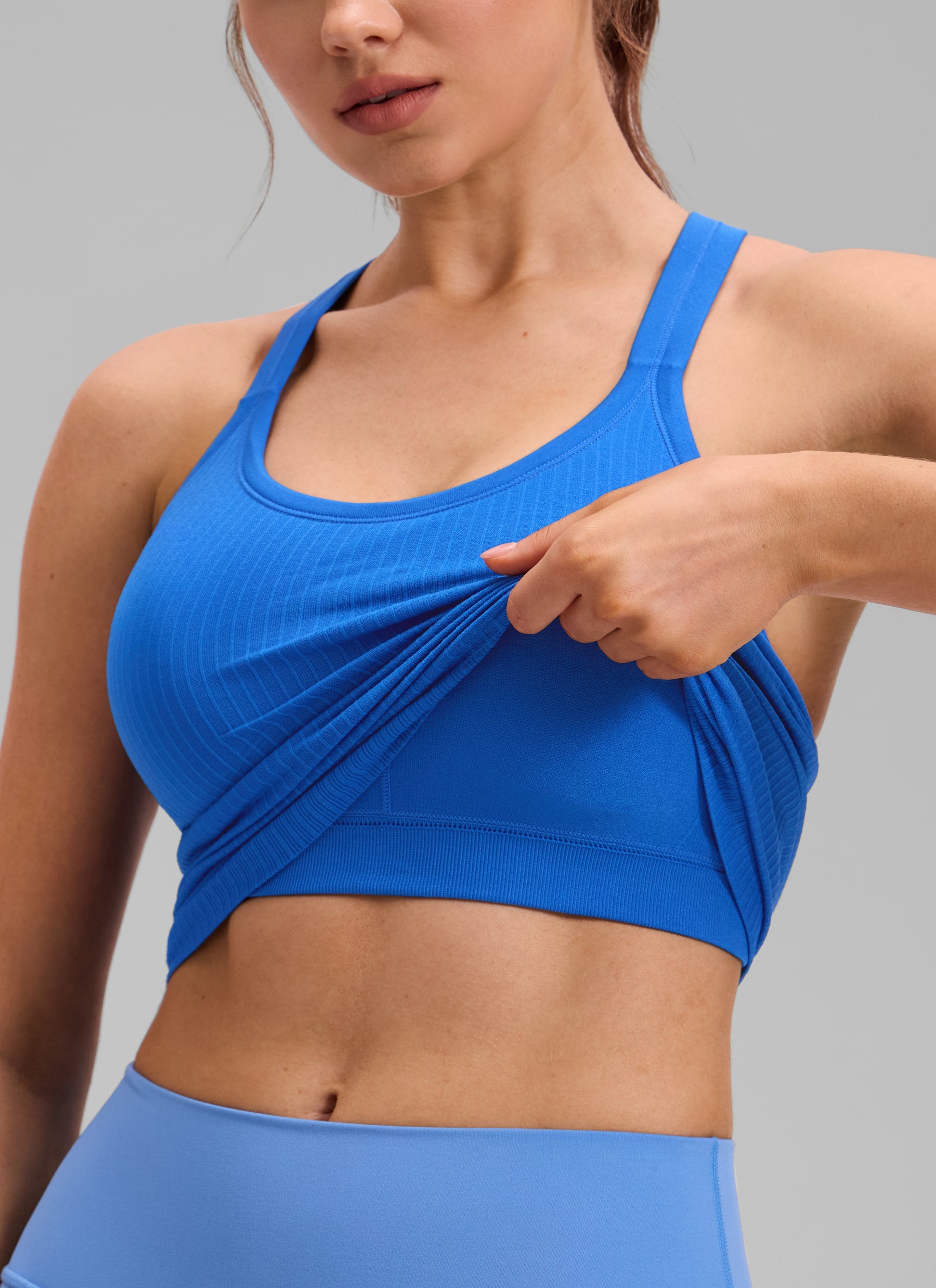 CRZ YOGA Women's Yoga Slim Fit Seamless Tank Crew Neck Waist Length Sparkle Blue