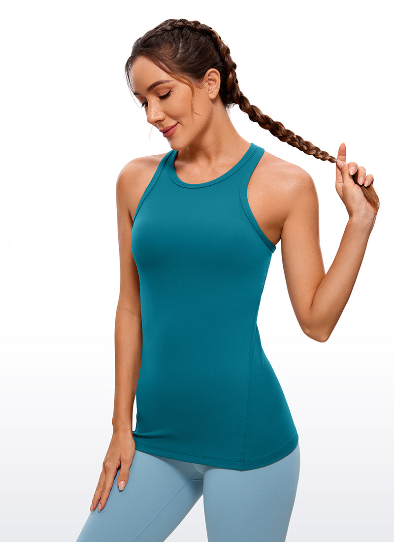 CRZ YOGA Women's Yoga Slim Fit Top Butterluxe Tank Racerback High Neck Borealis Green