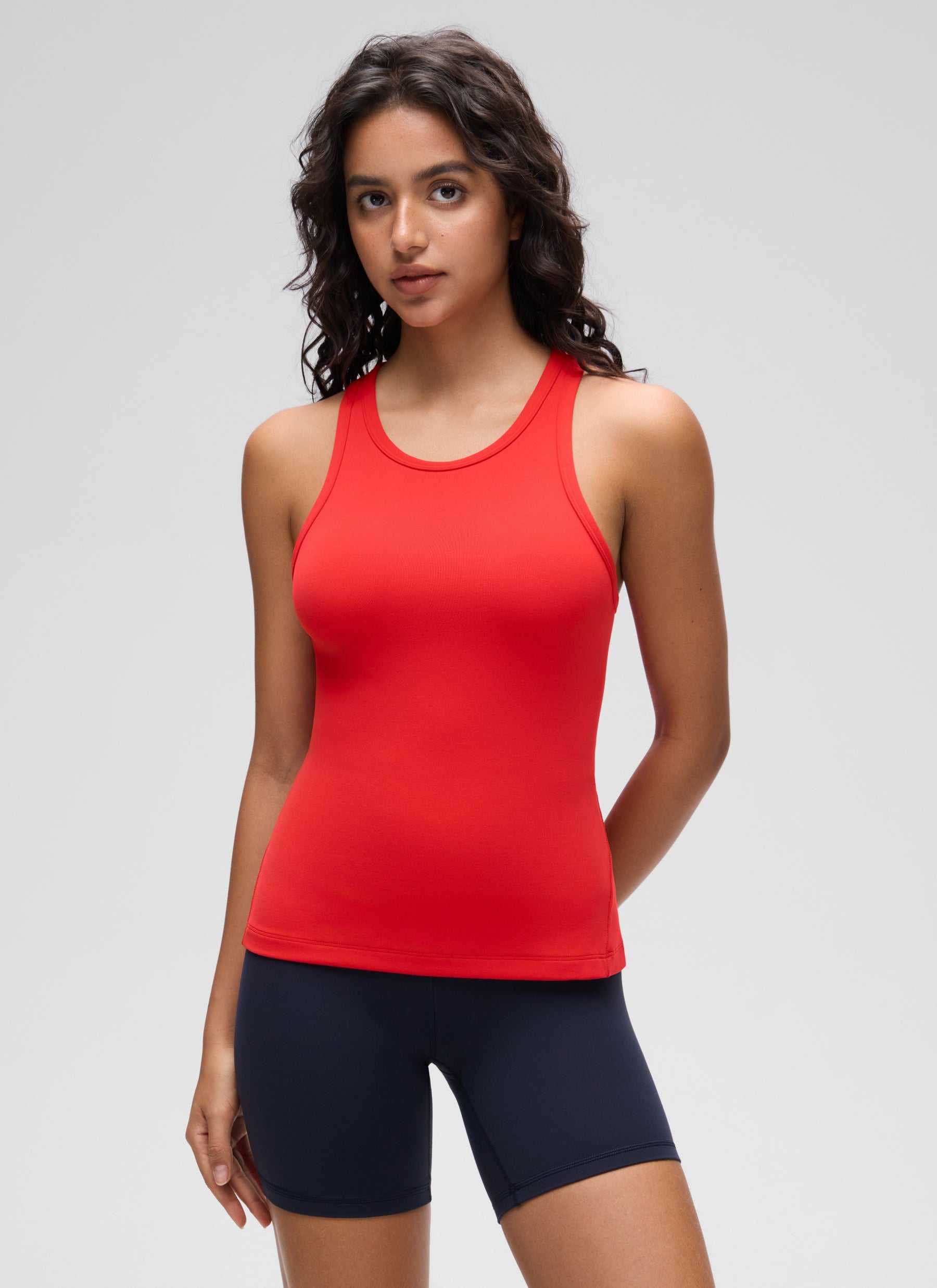 CRZ YOGA Women's Yoga Tight Fit Tops Butterluxe Tank Top High Neck Deep Red