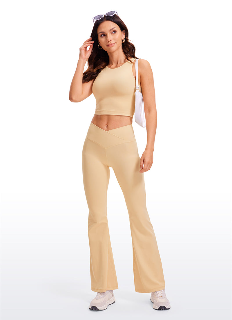 CRZ YOGA Women's Yoga Tight Fit ButterluxeTank Tops Racerback Cropped Tan Milkshake