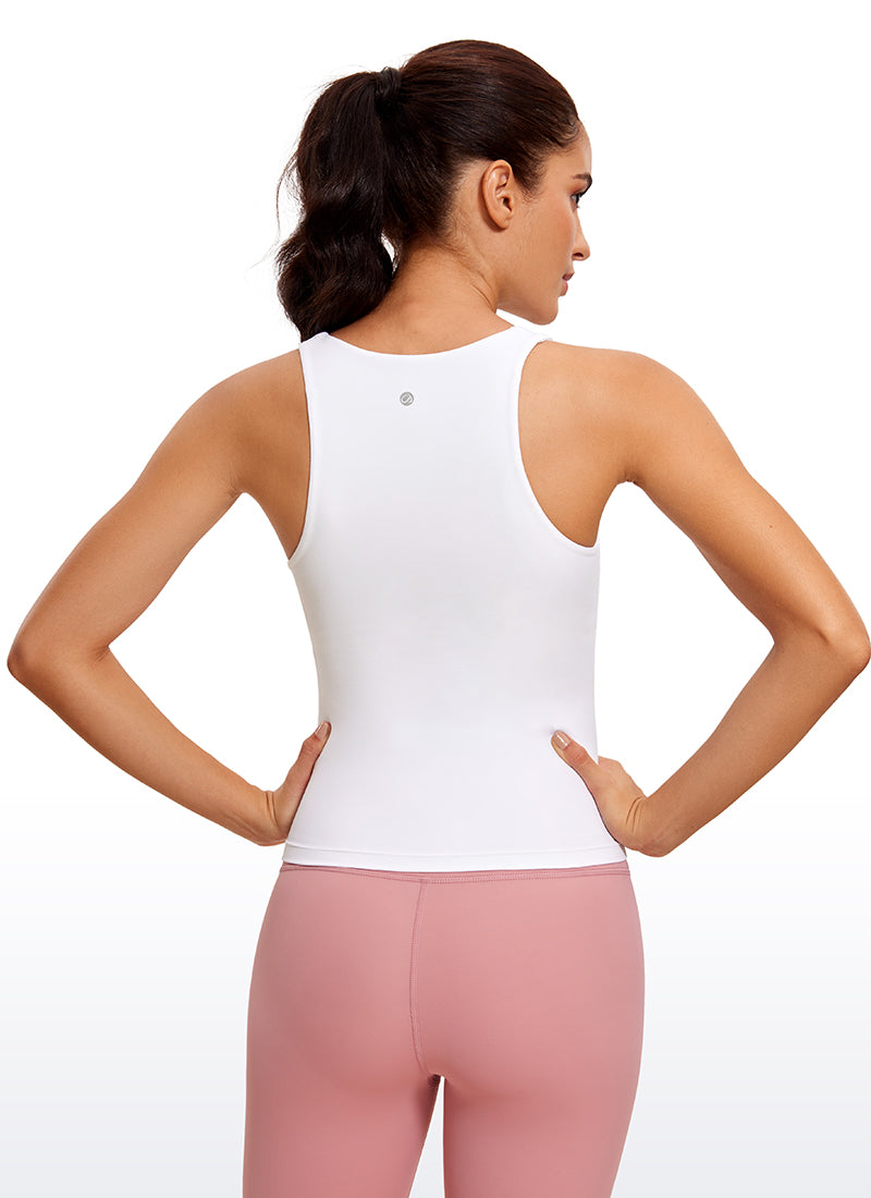 CRZ YOGA Women's Yoga Slim Fit Tops Butterluxe Built-in Bra V Neck White