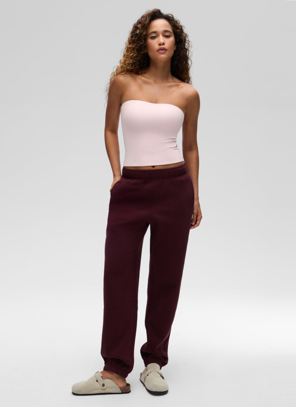 CRZ YOGA Women's Casual Butterluxe Tight Fit Strapless Tops Strawberry Pink @model_info:Gr