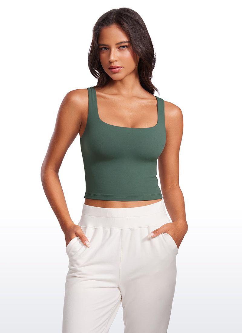 CRZ YOGA Women's Yoga Butterluxe Tight Fit Tank Tops Square Neck Dark Forest Green