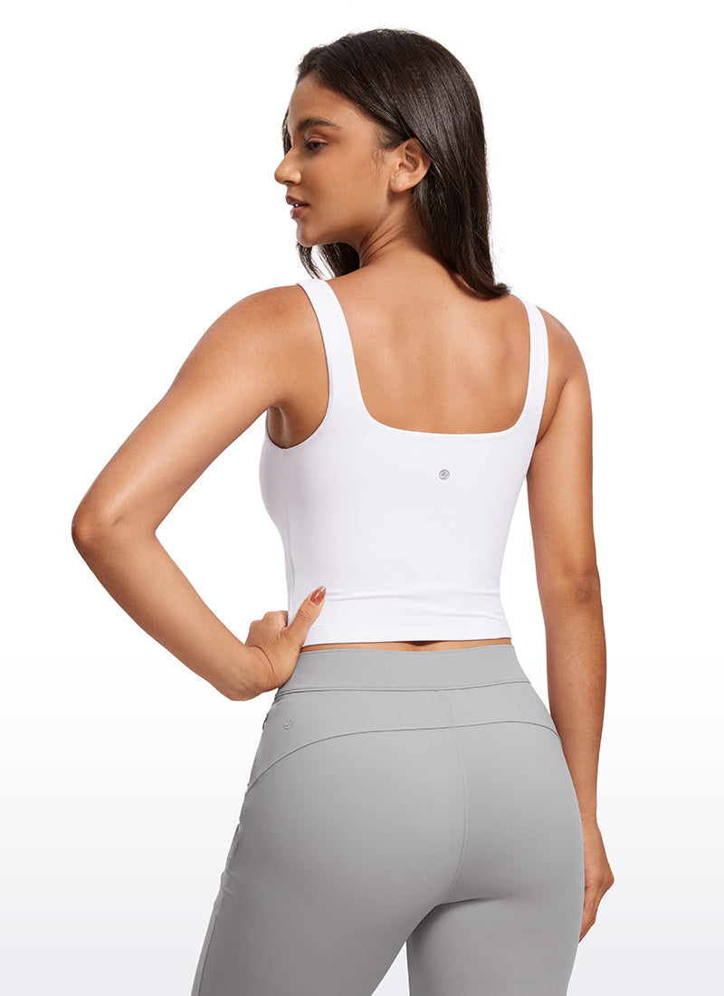 CRZ YOGA Women's Yoga Butterluxe Tight Fit Tank Tops Square Neck White