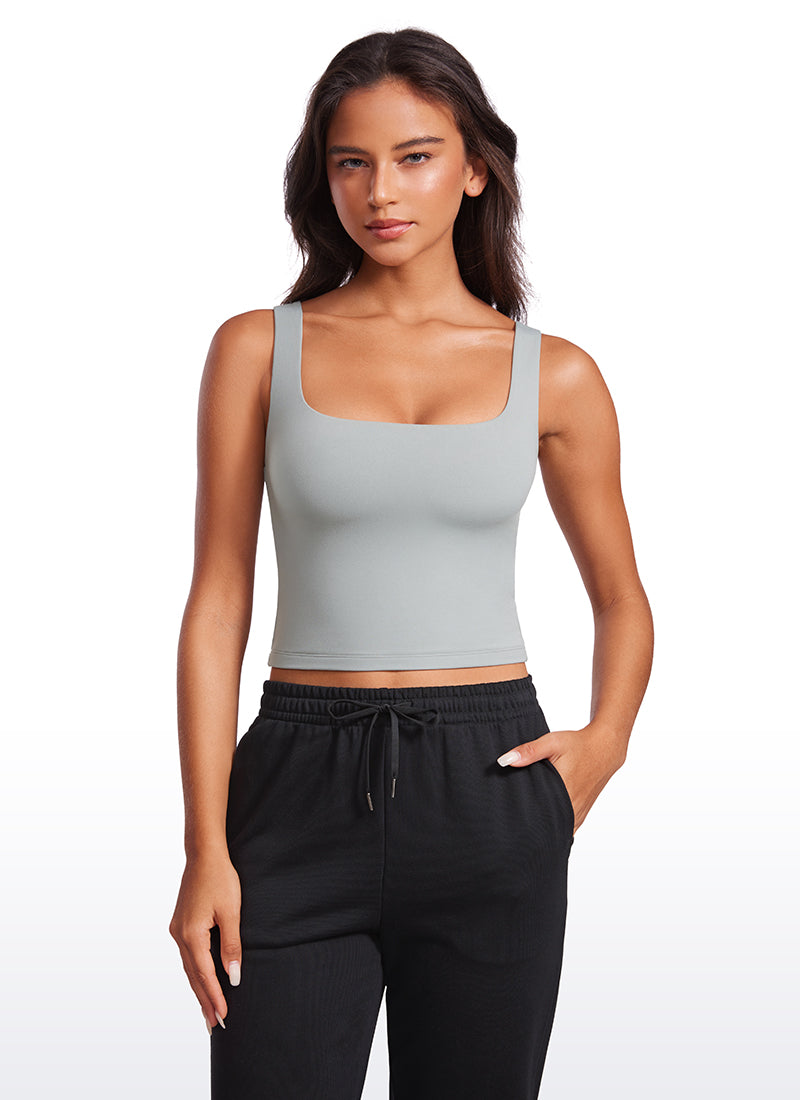 CRZ YOGA Women's Yoga Butterluxe Tight Fit Tank Tops Square Neck Sterling