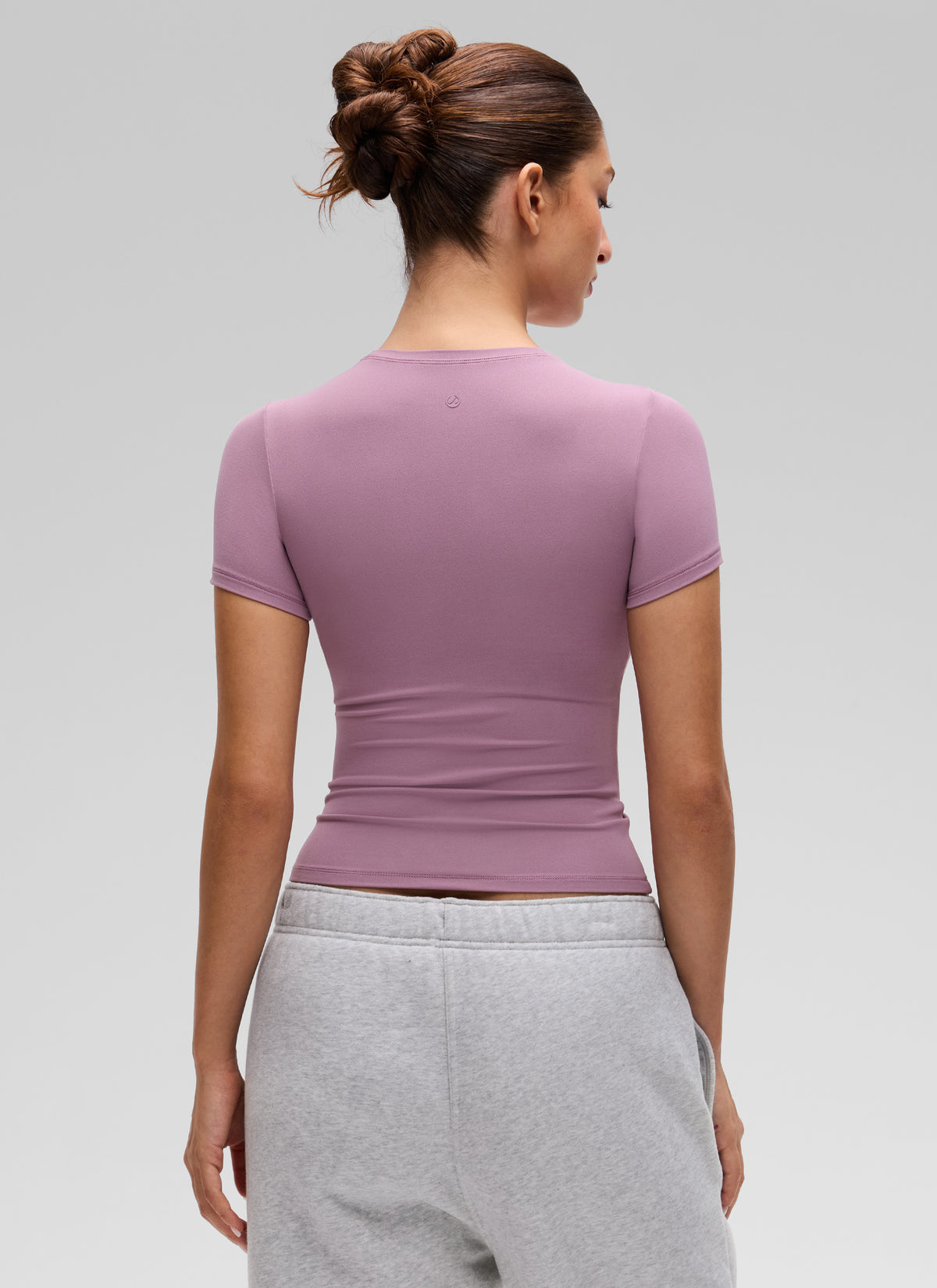 CRZ YOGA Women's Going Out Tops Soft High Crew Neck Casual Tight Shirts Light Lavender @model_info:Inga