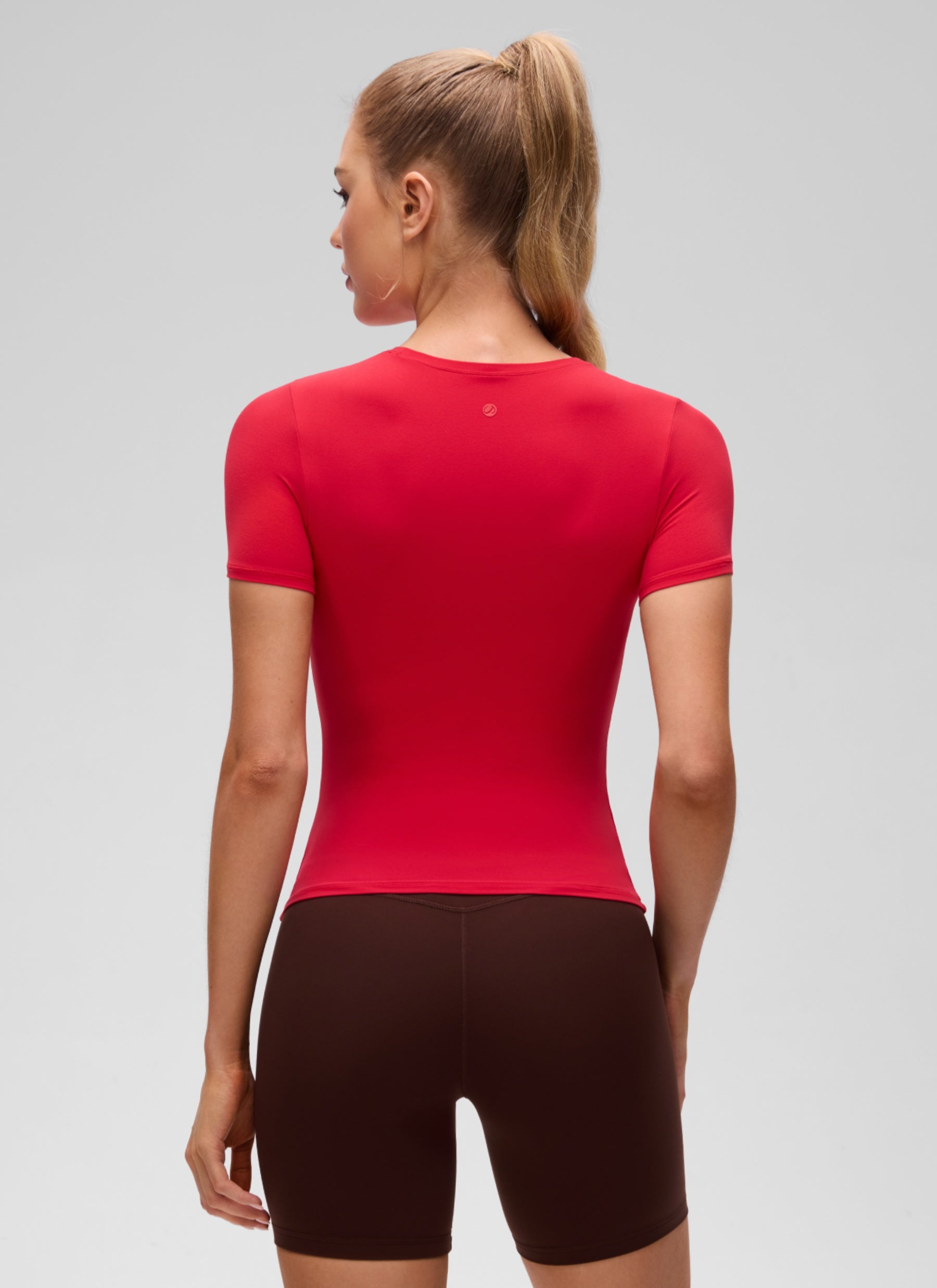 CRZ YOGA Women Going Out Tops Soft High Crew Neck Casual Tight Shirts Aurora Red