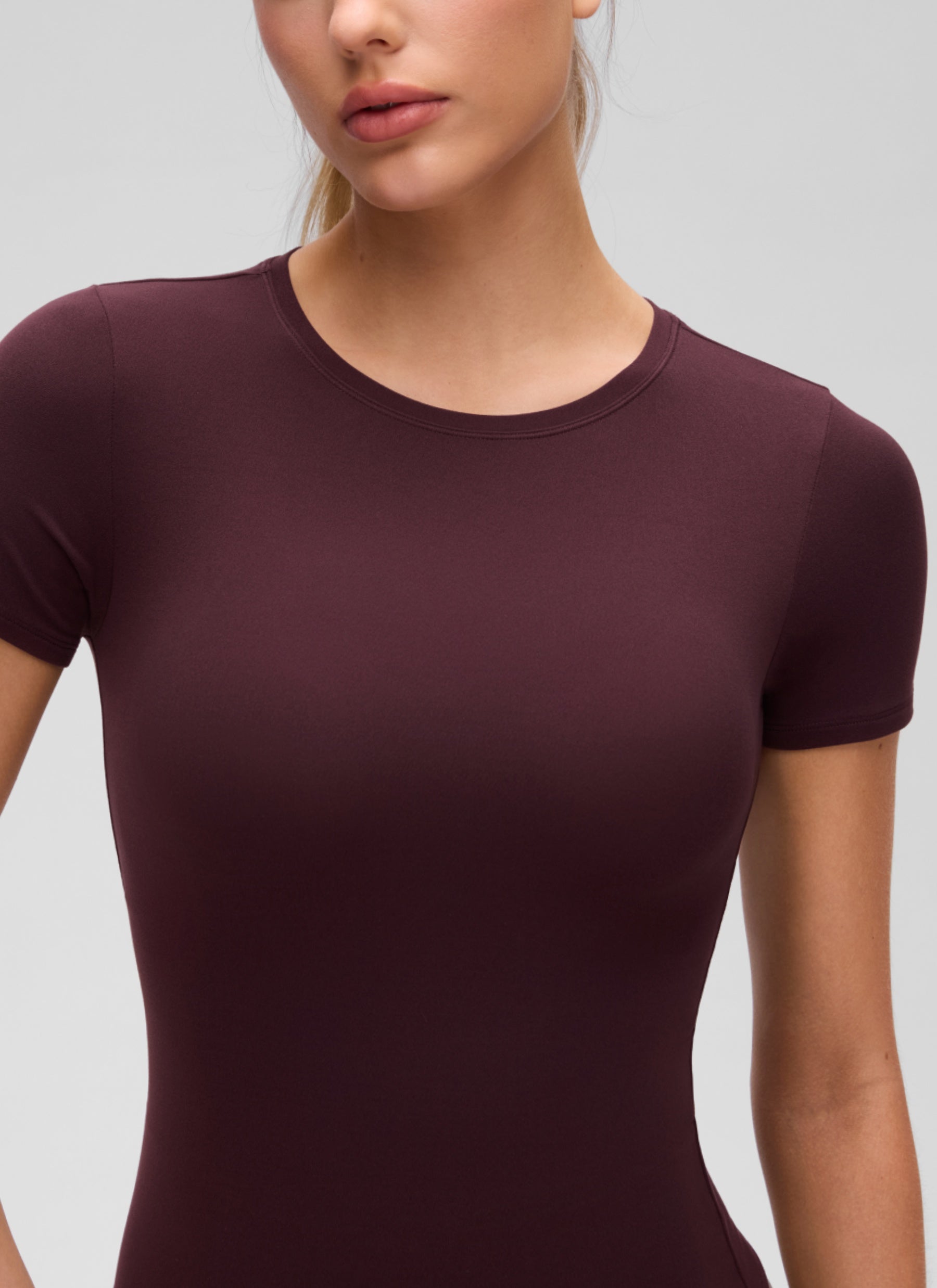 CRZ YOGA Women Going Out Tops Soft High Crew Neck Casual Tight Shirts Ripe Plum