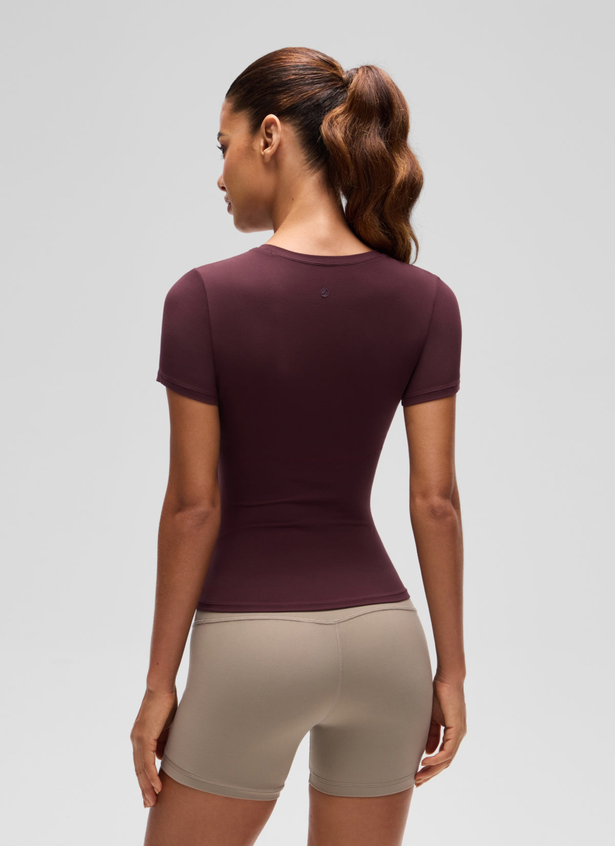 CRZ YOGA Women's Going Out Tops Soft High Crew Neck Casual Tight Shirts Ripe Plum @model_info:J