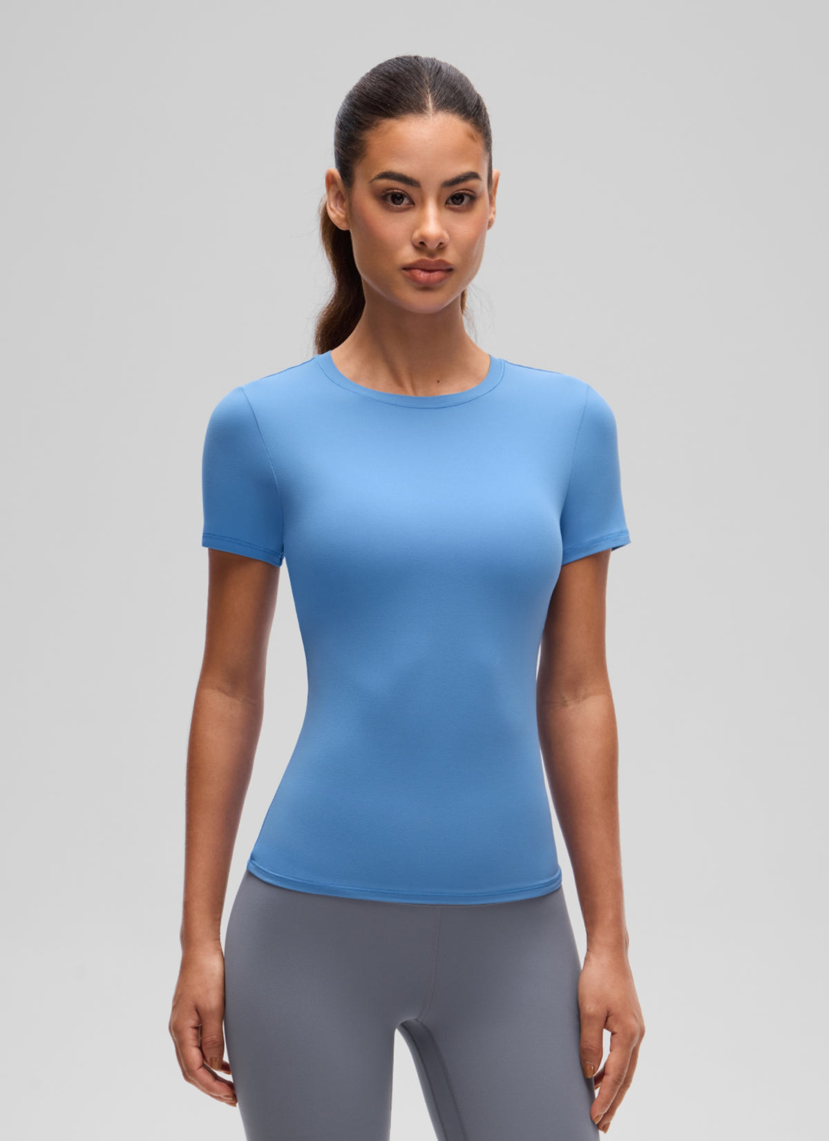 CRZ YOGA Women's Going Out Tops Soft High Crew Neck Casual Tight Shirts Party Blue @model_info:J