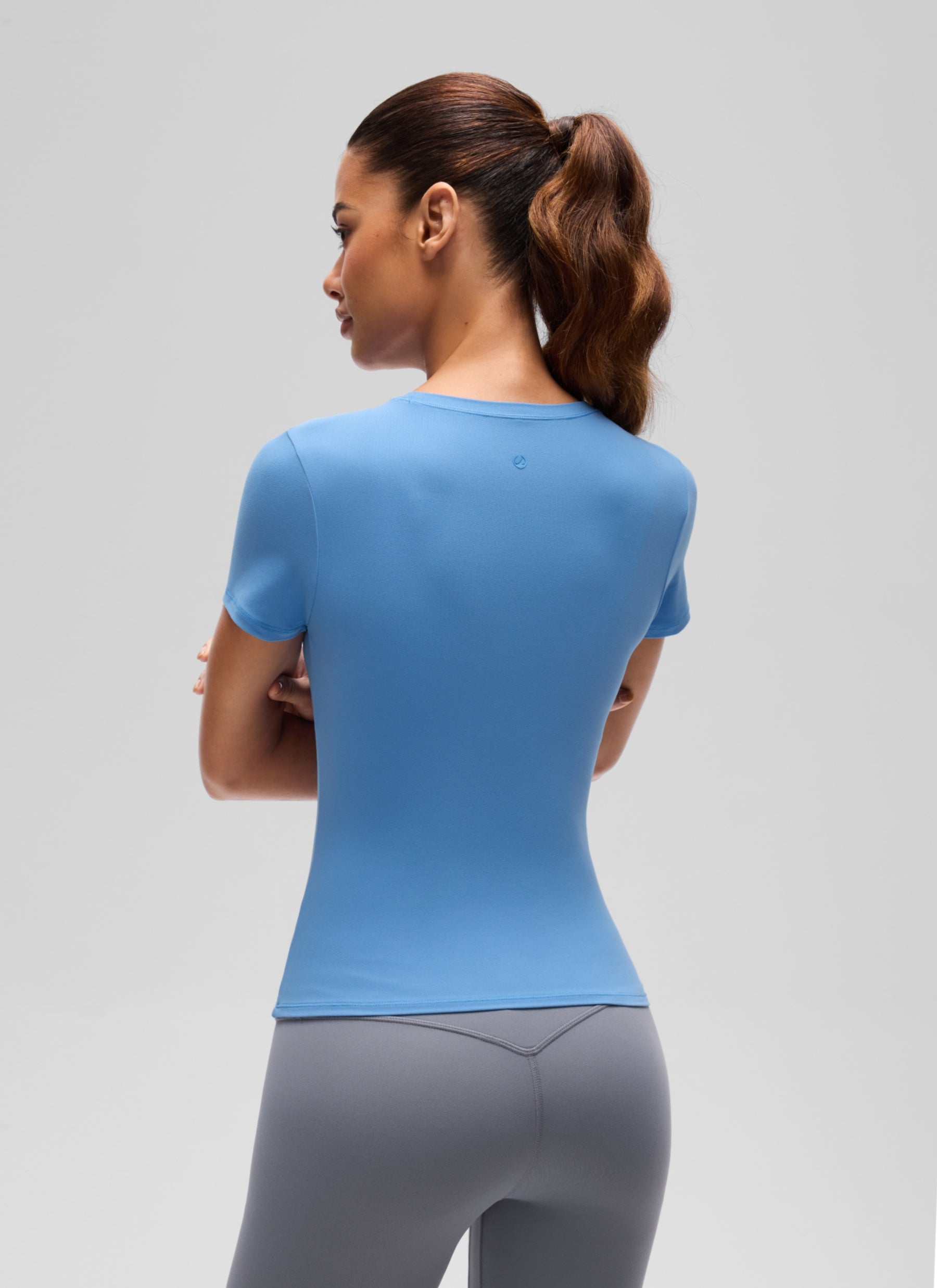 CRZ YOGA Women Going Out Tops Soft High Crew Neck Casual Tight Shirts Party Blue