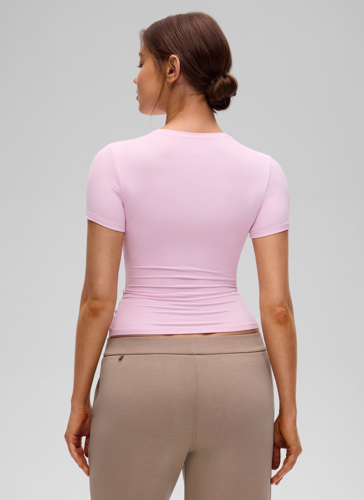 CRZ YOGA Women's Going Out Tops Soft High Crew Neck Casual Tight Shirts Pink Peony @model_info:Valeria