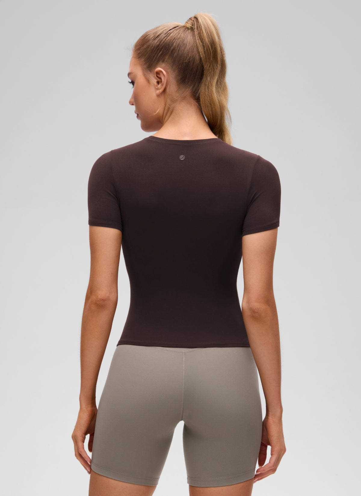 CRZ YOGA Women's Going Out Tops Soft High Crew Neck Casual Tight Shirts Hot Fudge Brown @model_info:A