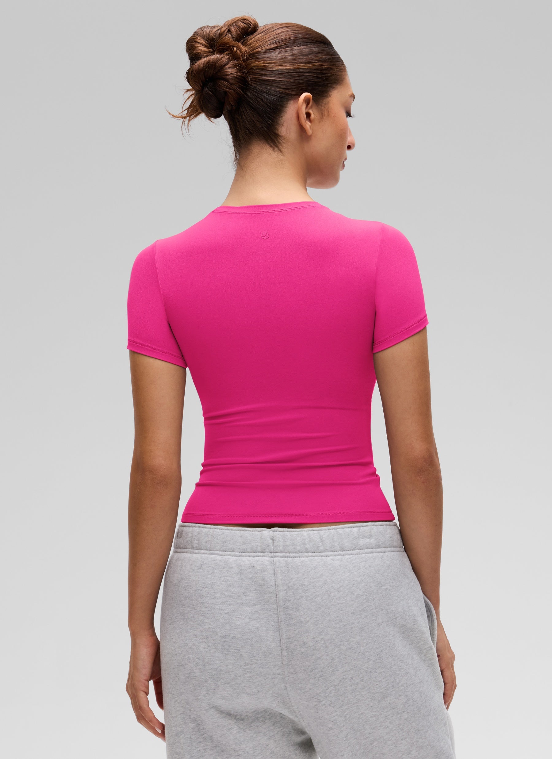 CRZ YOGA Women Going Out Tops Soft High Crew Neck Casual Tight Shirts Granita Pink