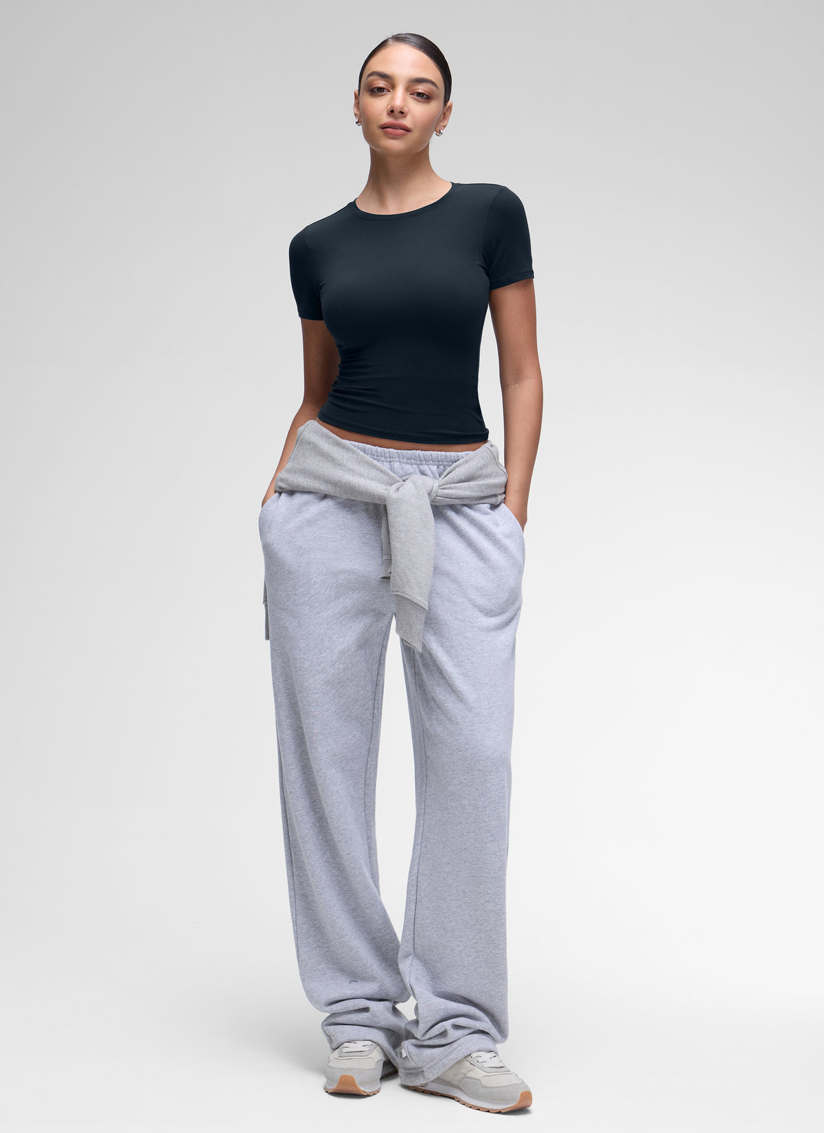 CRZ YOGA Women's Going Out Tops Soft High Crew Neck Casual Tight Shirts True Navy @model_info:Anano