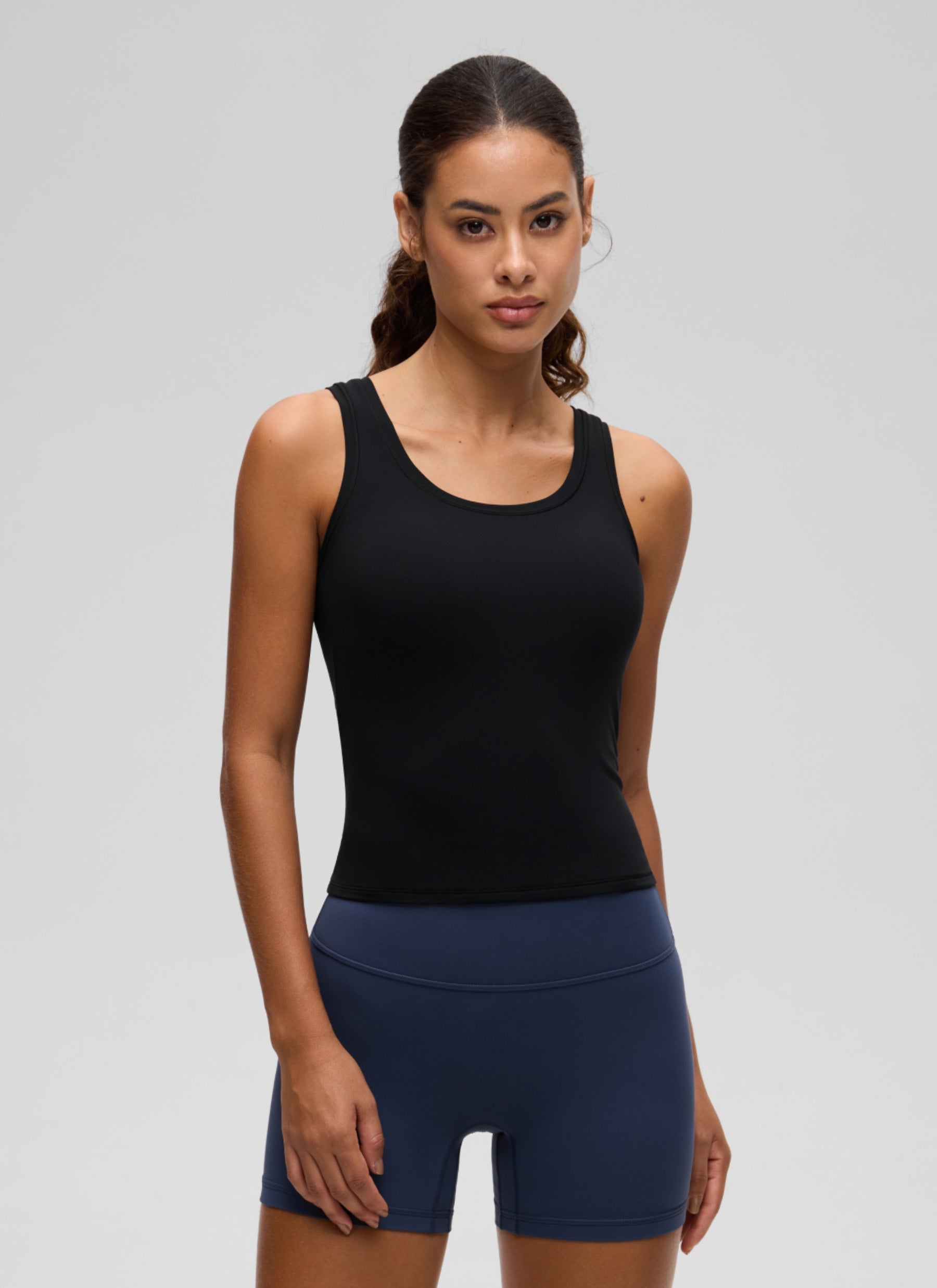 CRZ YOGA Women Softembrace Soft Double Lined Scoop Neck Tanks Casual Tops Black