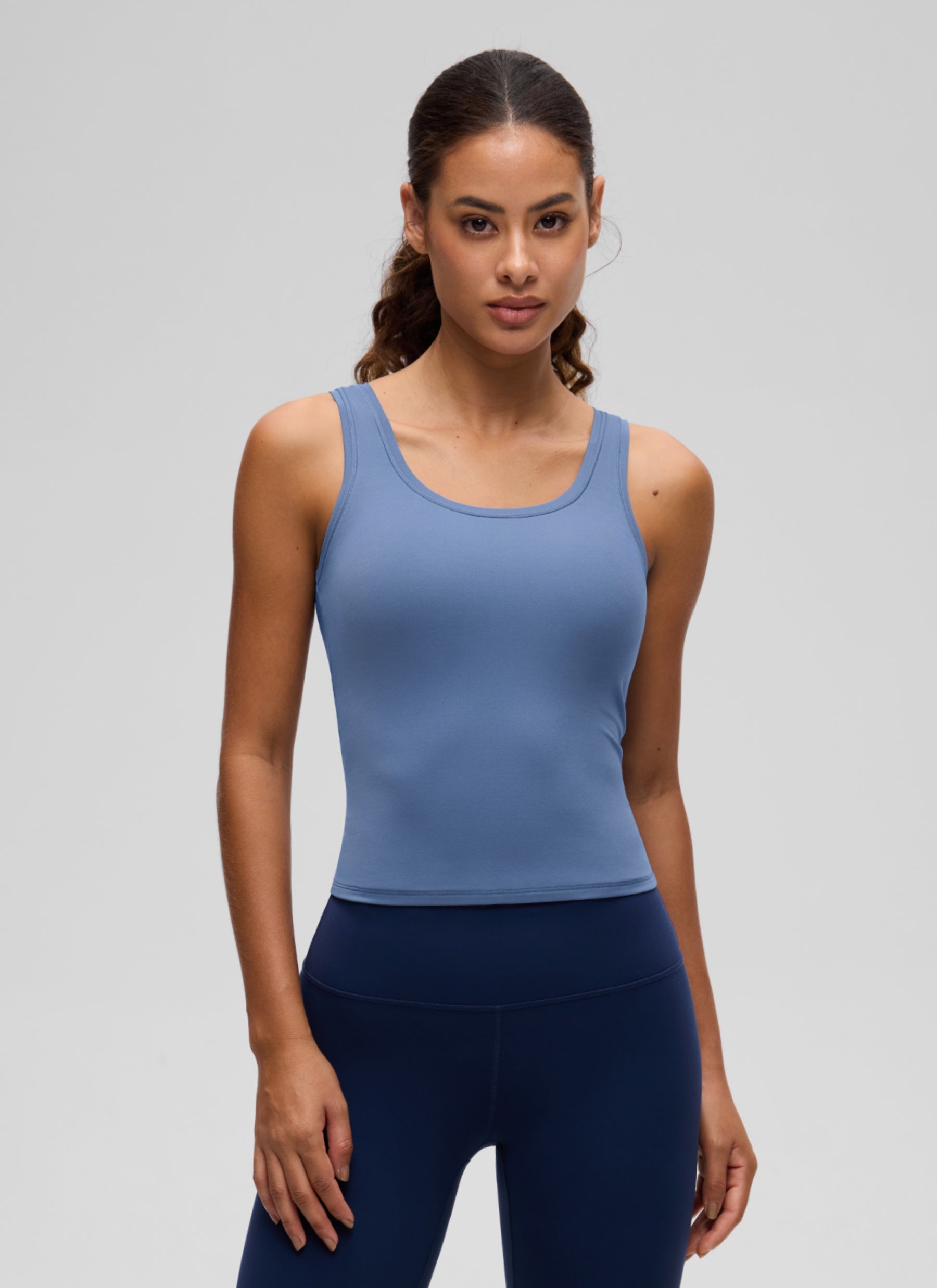 CRZ YOGA Women Softembrace Soft Double Lined Scoop Neck Tanks Casual Tops Oasis Blue