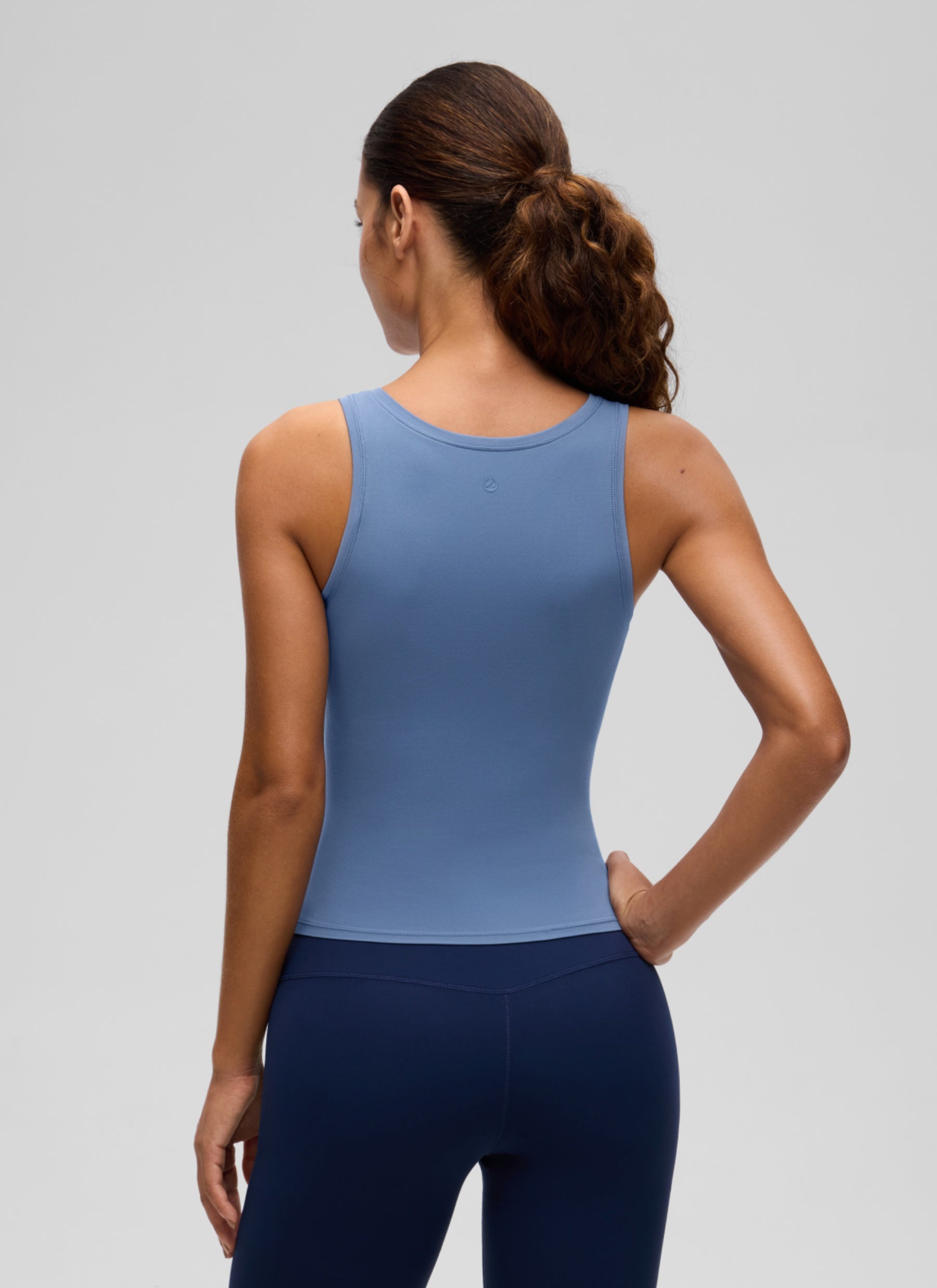 CRZ YOGA Women Softembrace Soft Double Lined Scoop Neck Tanks Casual Tops Oasis Blue