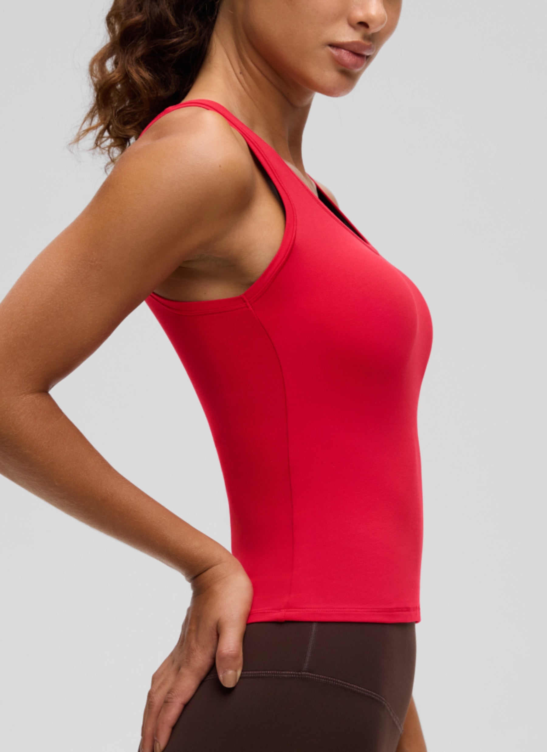 CRZ YOGA Women Softembrace Soft Double Lined Scoop Neck Tanks Casual Tops Aurora Red