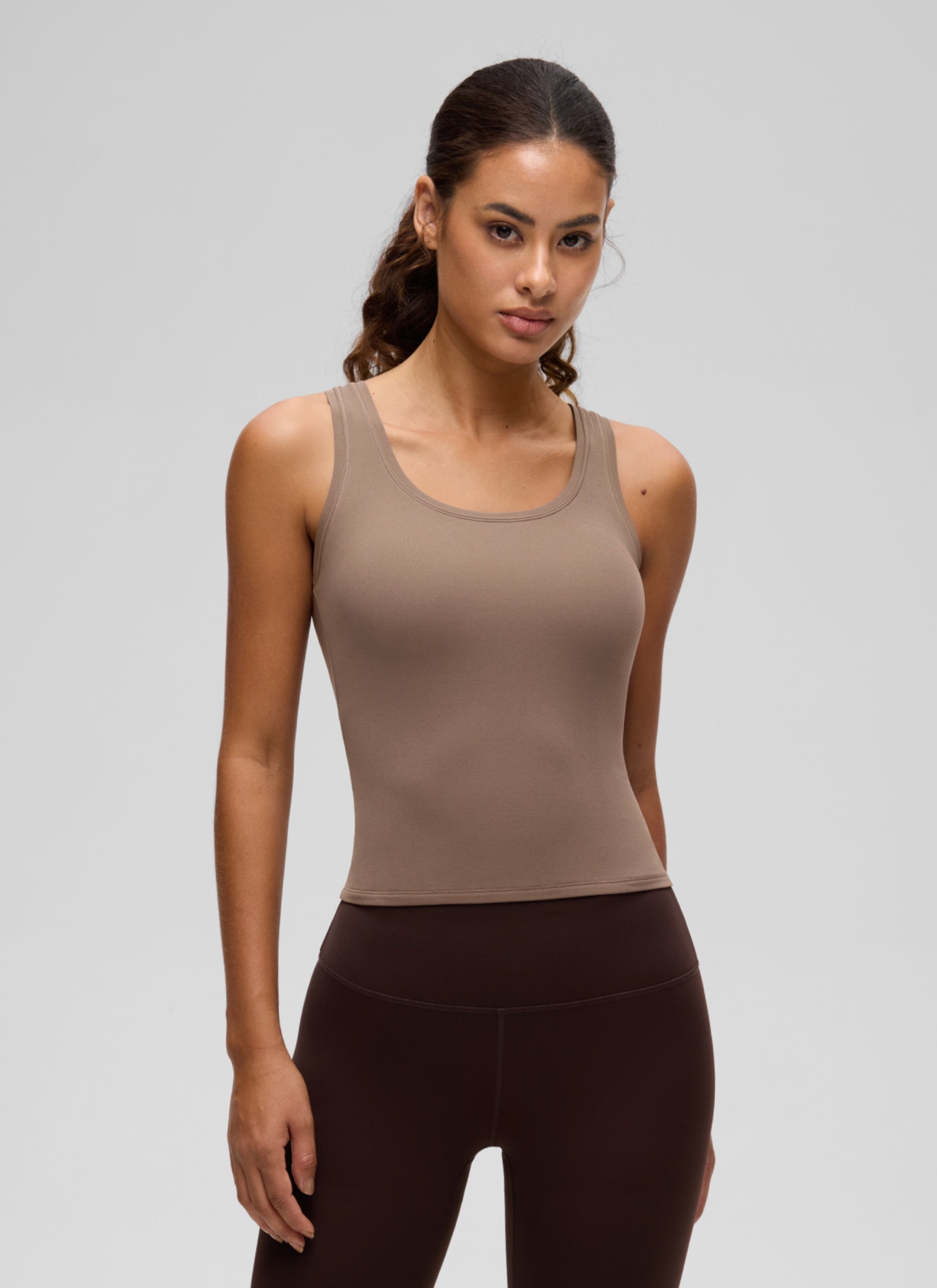CRZ YOGA Women Softembrace Soft Double Lined Scoop Neck Tanks Casual Tops Brown Purple