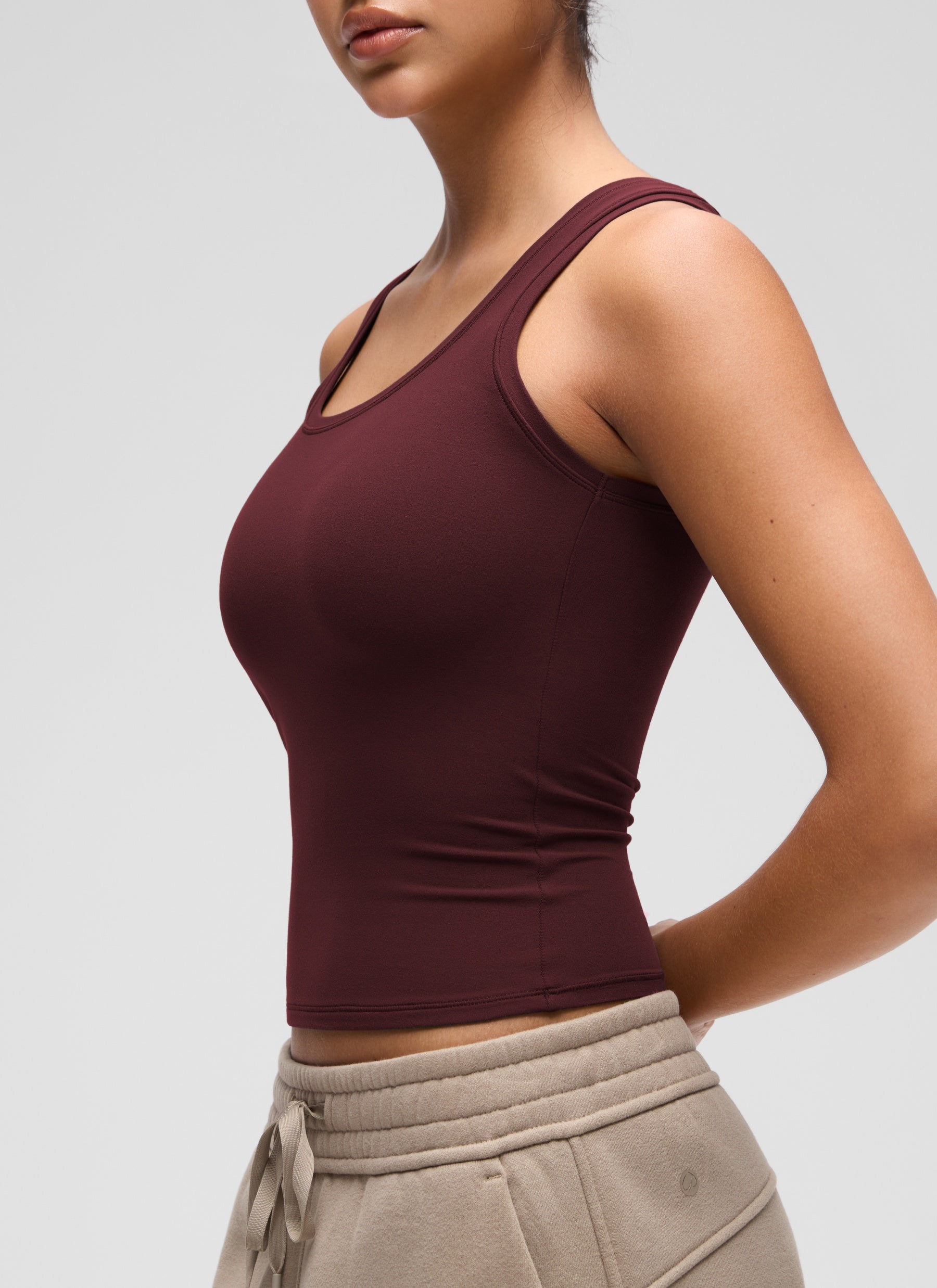 CRZ YOGA Women Softembrace Soft Double Lined Scoop Neck Tanks Casual Tops Red Merlot
