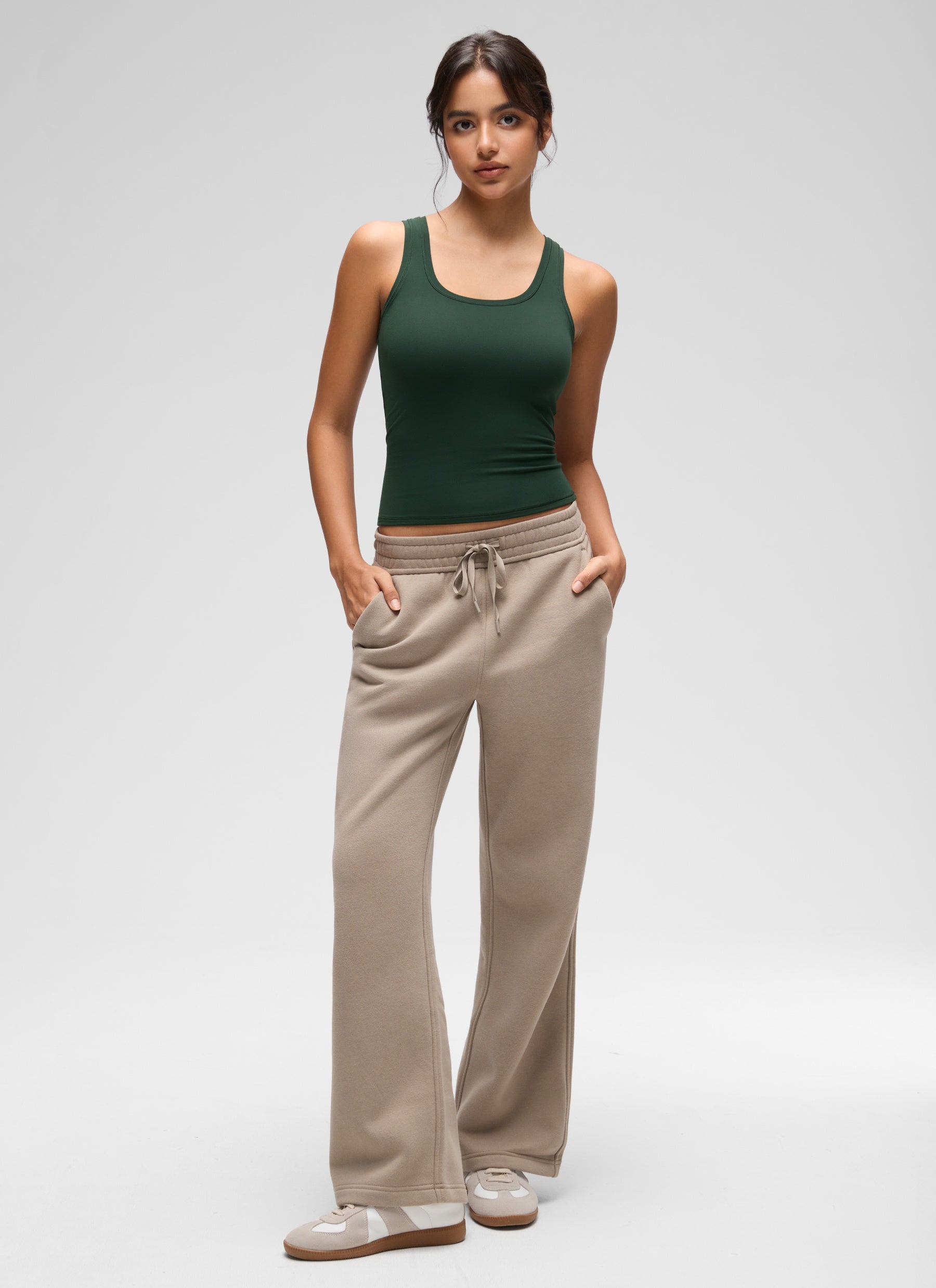 CRZ YOGA Women Softembrace Soft Double Lined Scoop Neck Tanks Casual Tops Legend Green
