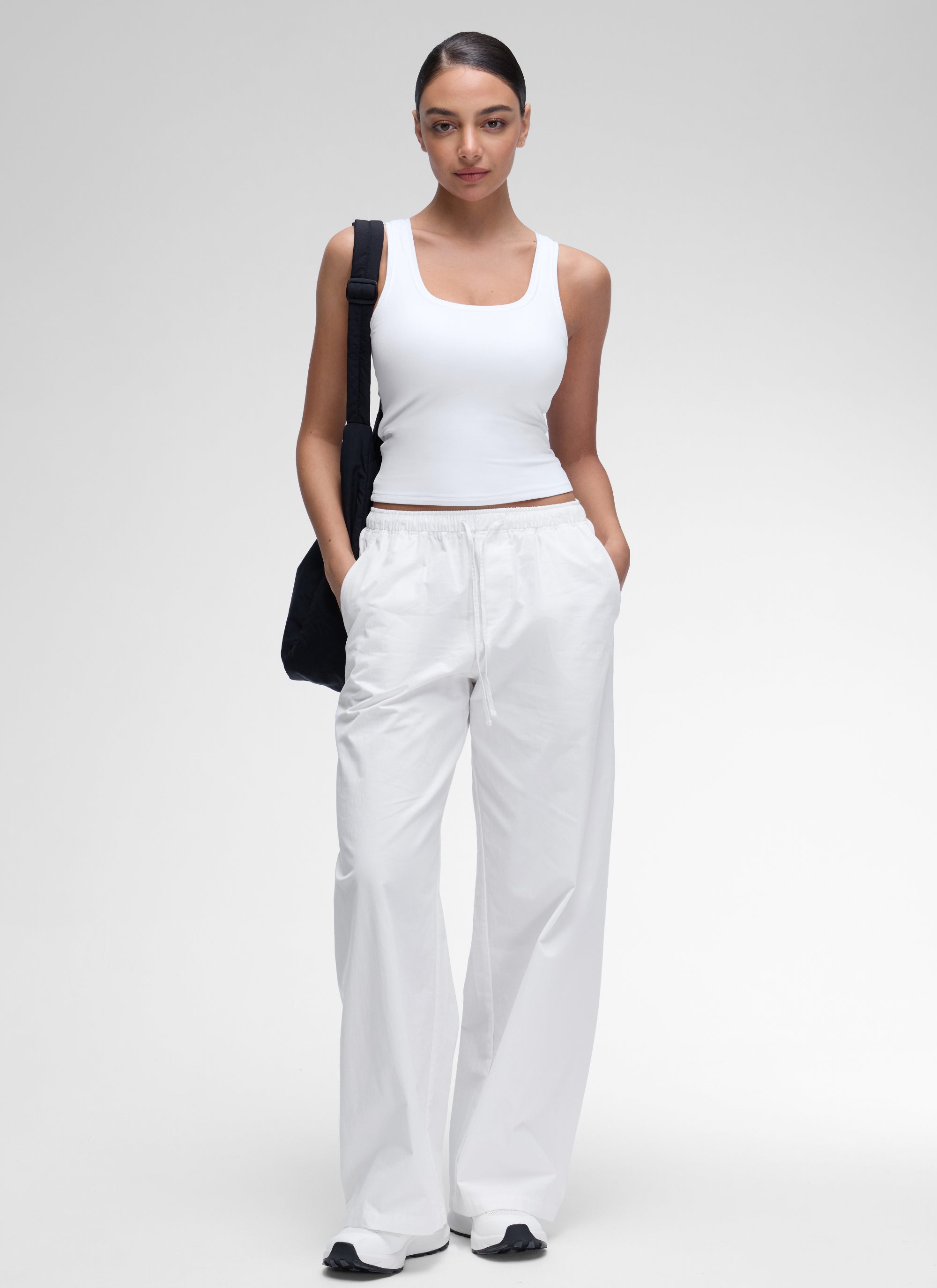 CRZ YOGA Women Softembrace Soft Double Lined Scoop Neck Tanks Casual Tops White