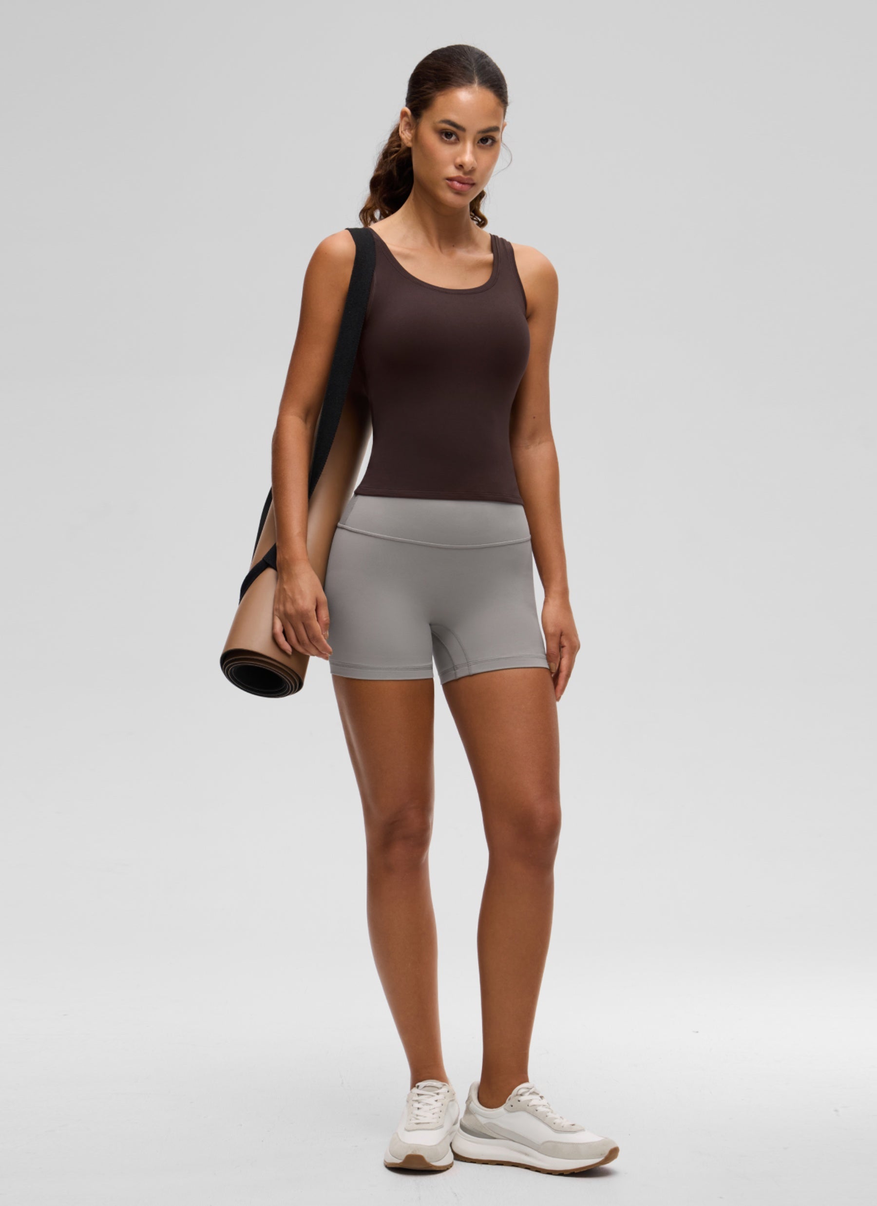 CRZ YOGA Women Softembrace Soft Double Lined Scoop Neck Tanks Casual Tops Hot Fudge Brown