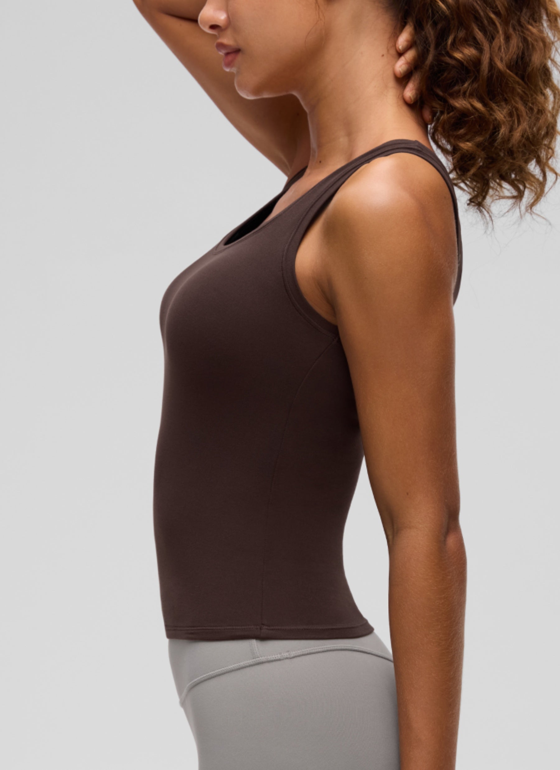 CRZ YOGA Women Softembrace Soft Double Lined Scoop Neck Tanks Casual Tops Hot Fudge Brown