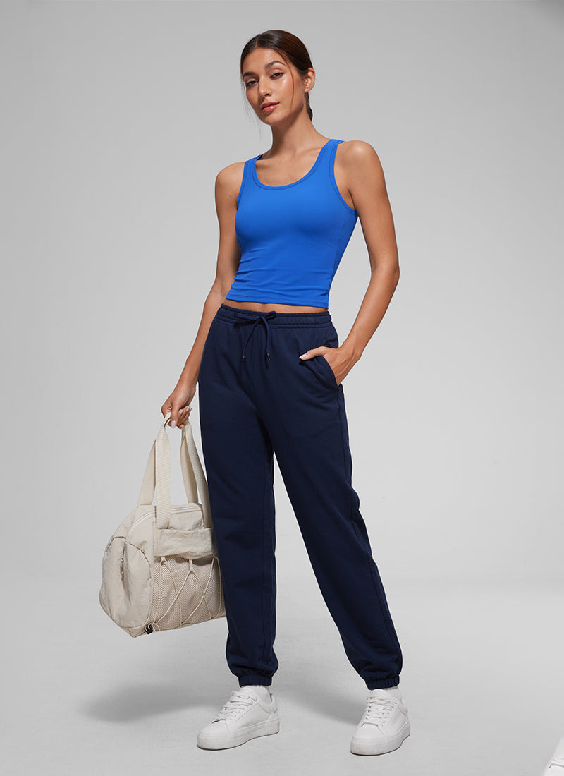 CRZ YOGA Women Softembrace Soft Double Lined Scoop Neck Tanks Casual Tops Sparkle Blue @model_info:Lucaiana