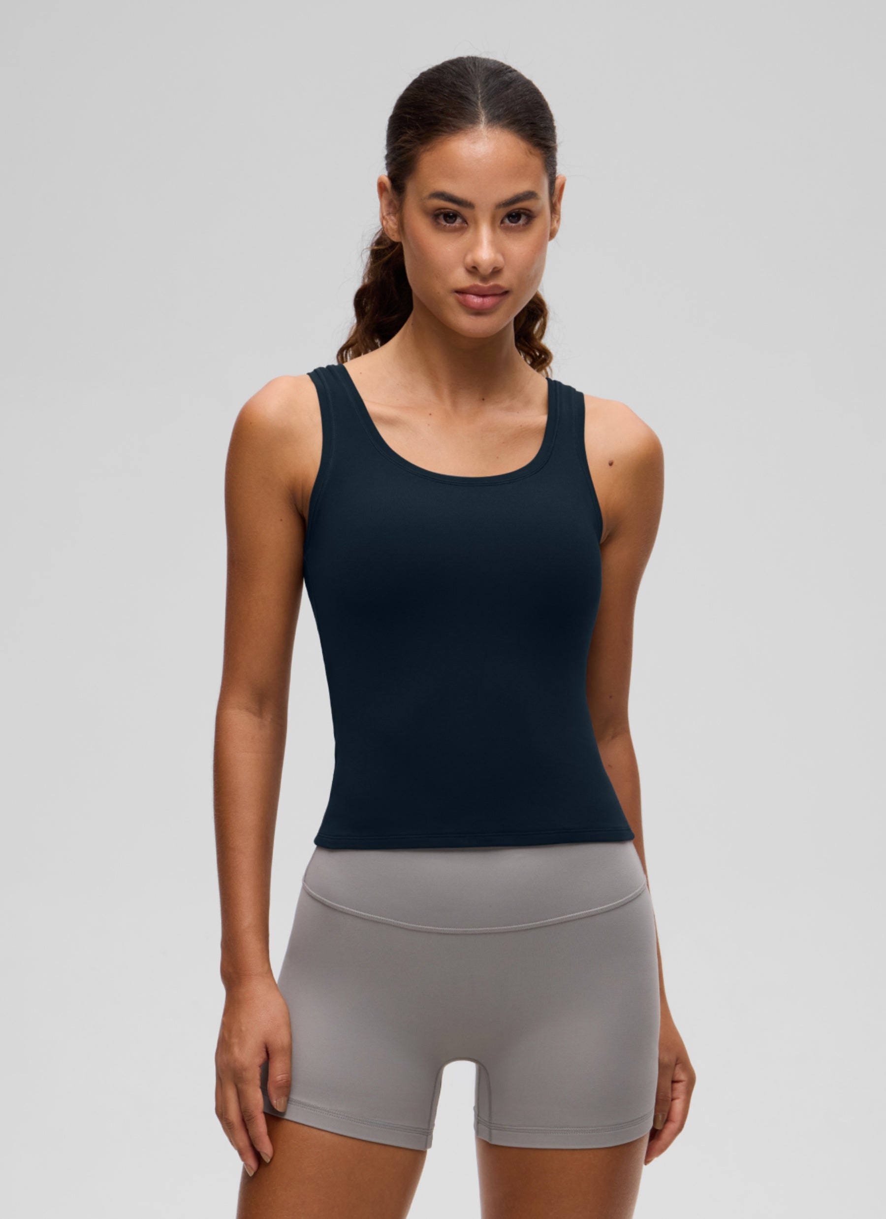 CRZ YOGA Women Softembrace Soft Double Lined Scoop Neck Tanks Casual Tops True Navy