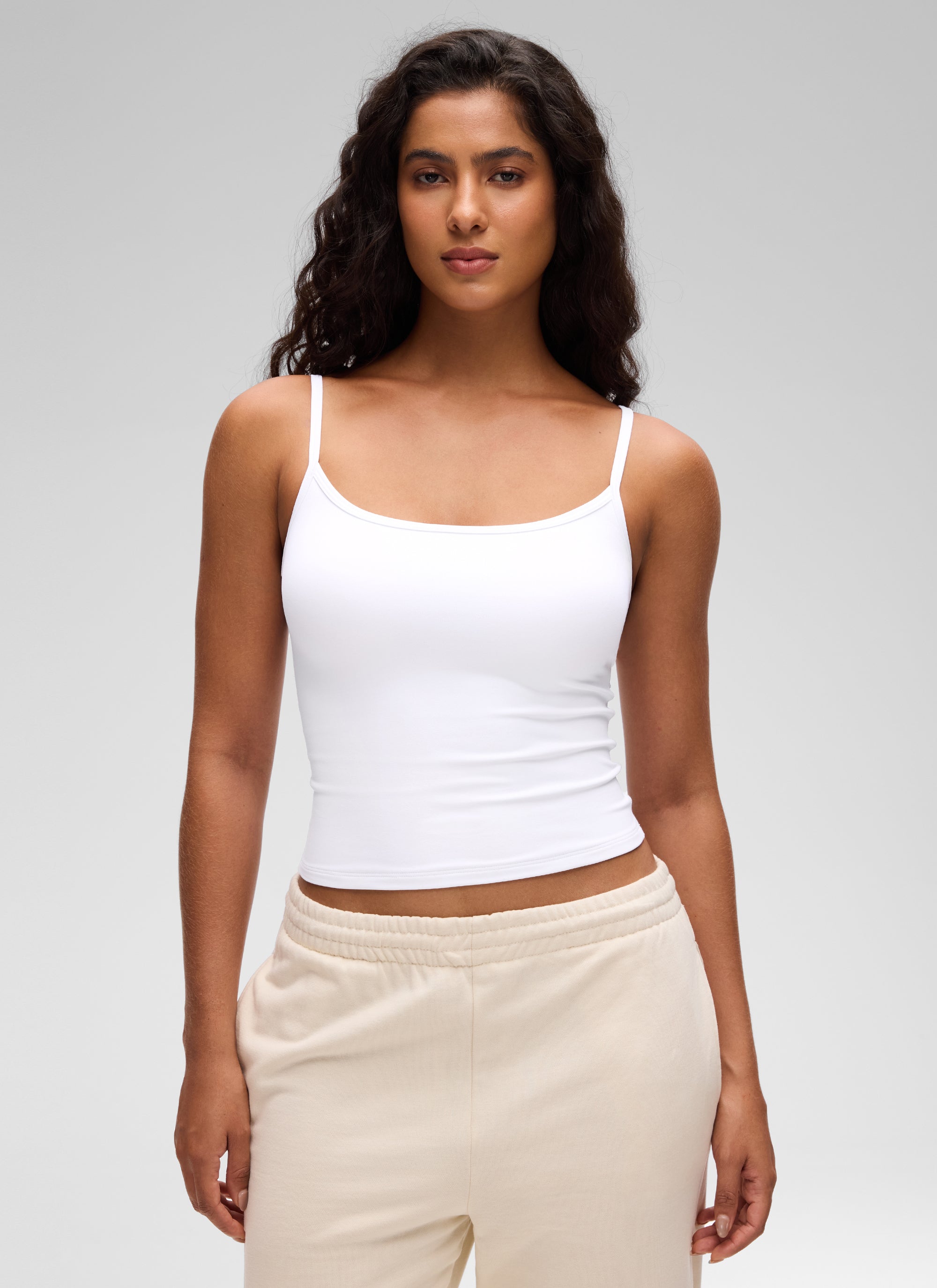 CRZ YOGA Women's Butterluxe Casual Scoop Neck U Back Double Lined Tank White @model_info:Carol
