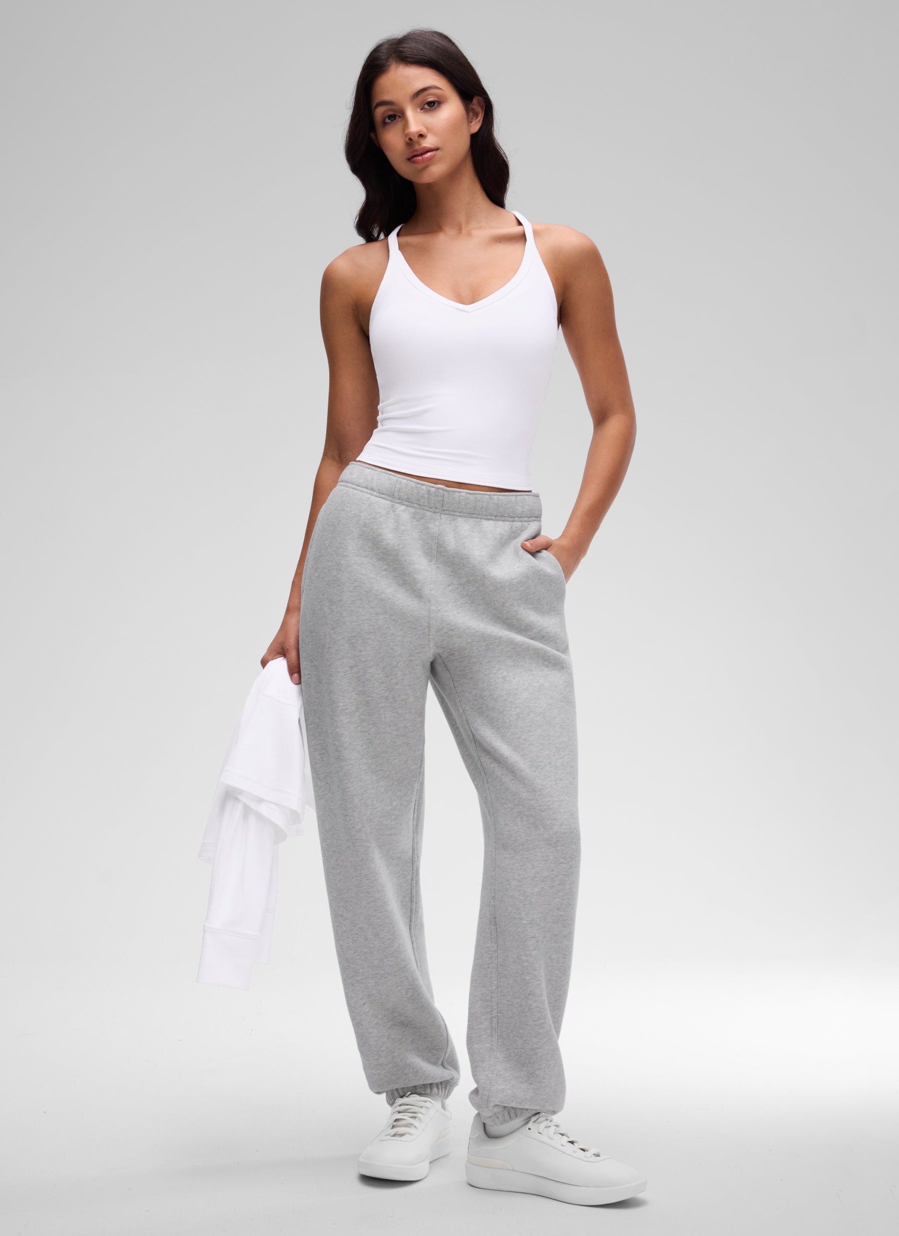 CRZ YOGA Women's Butterluxe Soft Double Lined V Neck Racerback Tanks White