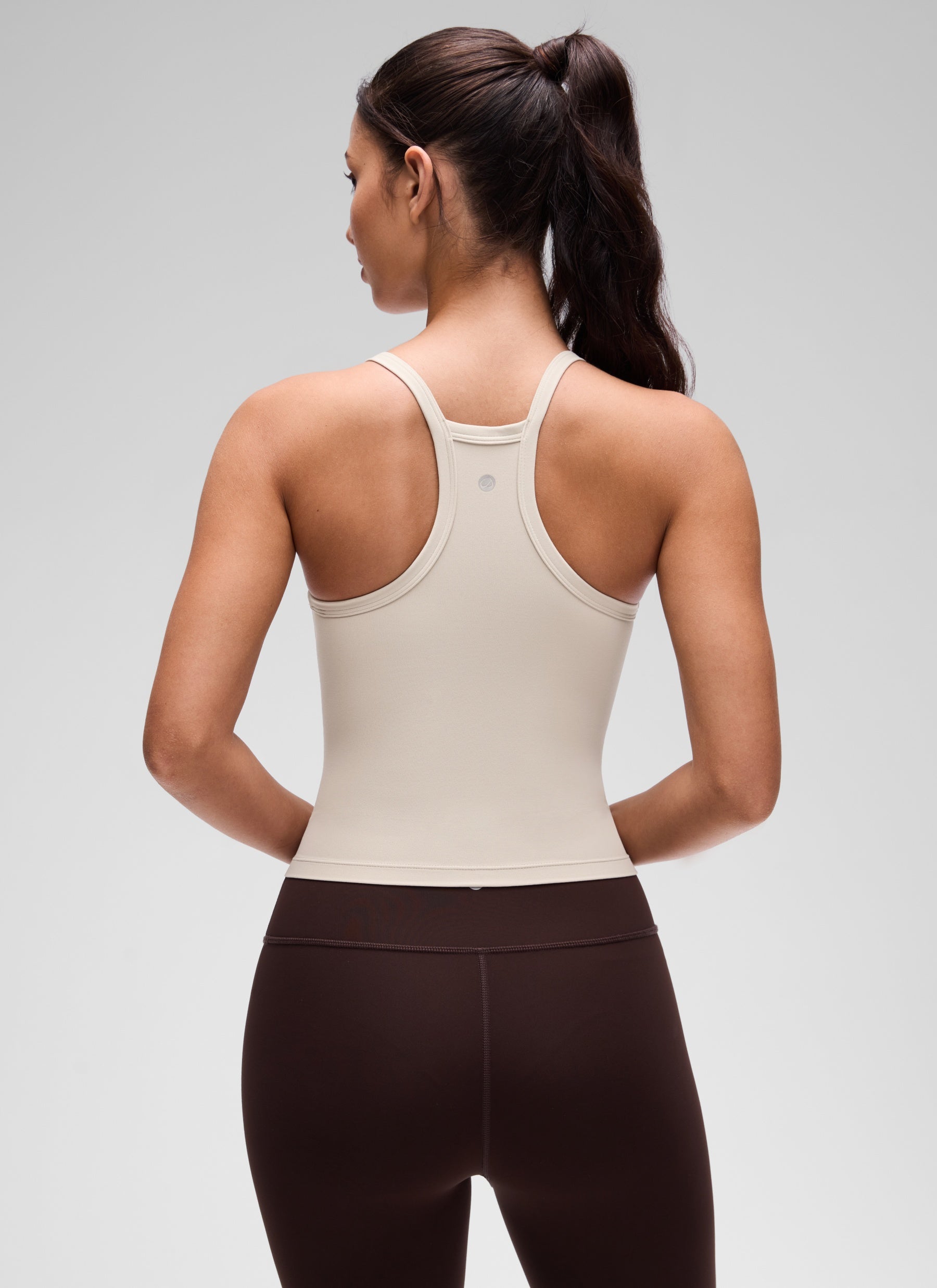 CRZ YOGA Women's Butterluxe Soft Double Lined V Neck Racerback Tanks Mojave Tan