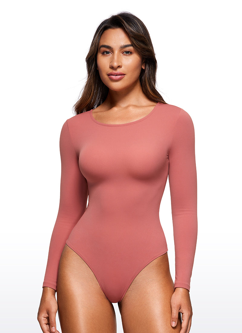 CRZ YOGA Women's Yoga Tight Fit Crew Neck Long Sleeves Bodysuits Briar Rose