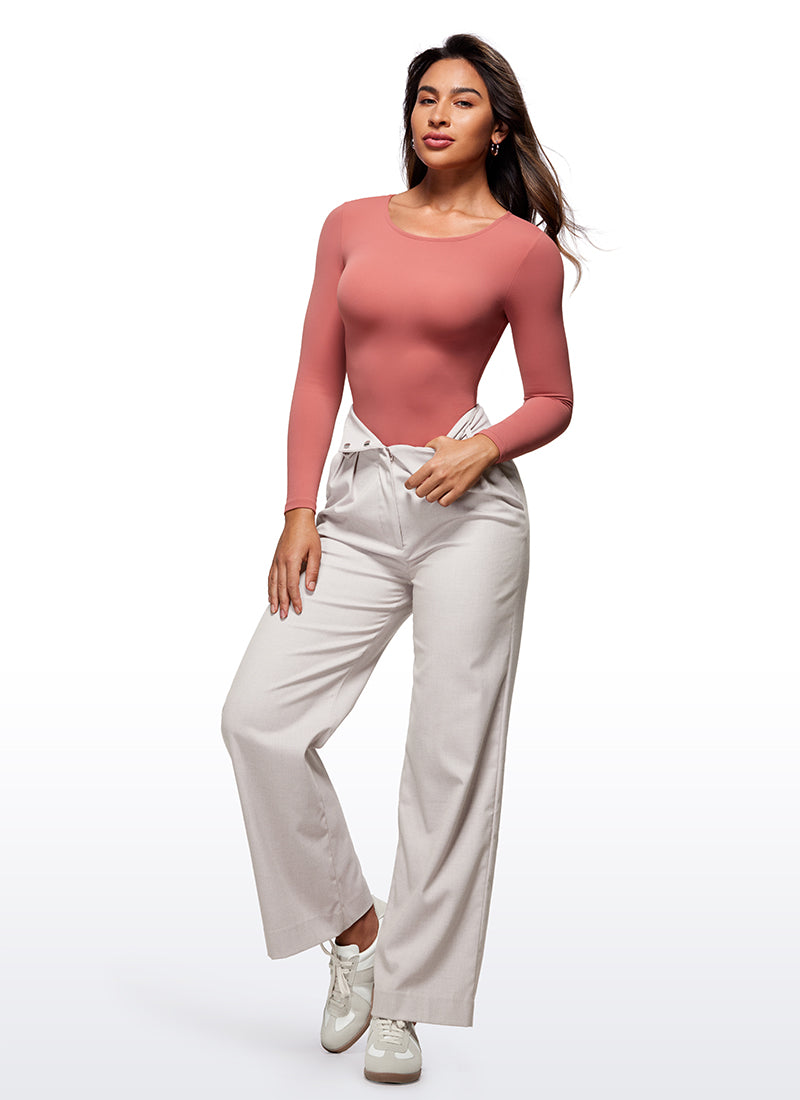 CRZ YOGA Women's Yoga Tight Fit Crew Neck Long Sleeves Bodysuits Briar Rose