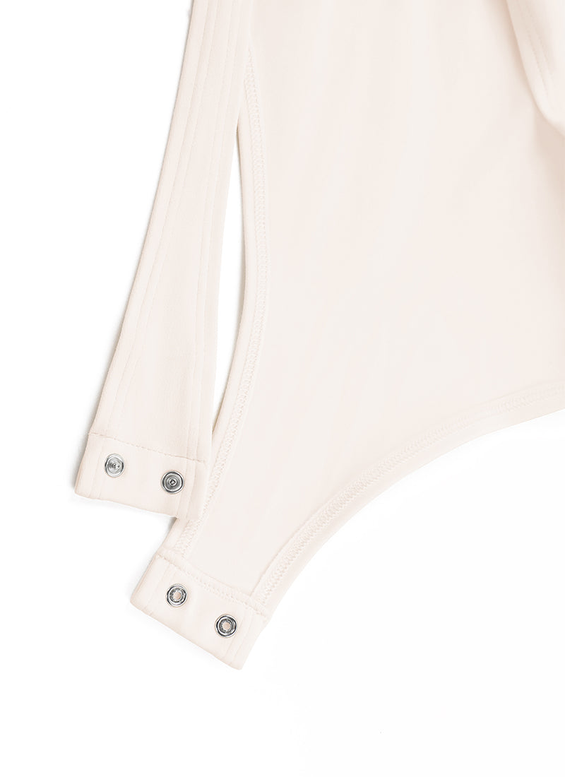 CRZ YOGA Women's Yoga Tight Fit Mock Turtleneck Long Sleeves Bodysuits White Apricot