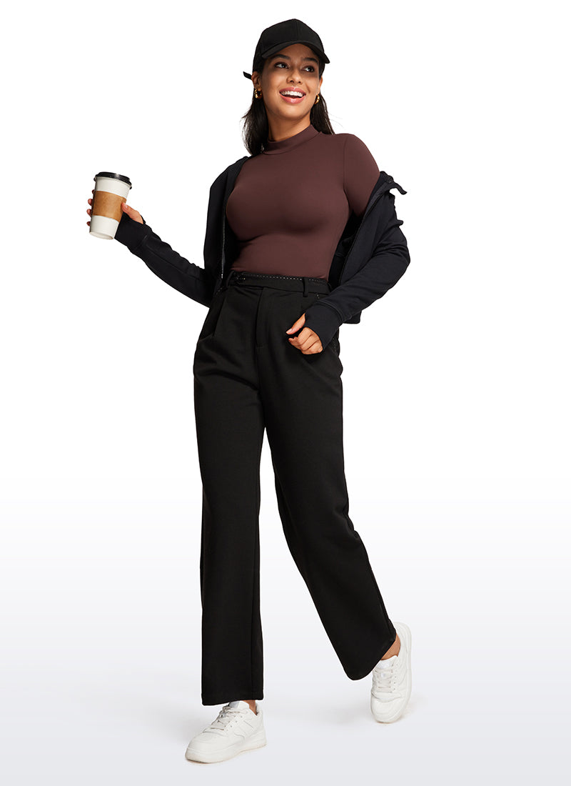 CRZ YOGA Women's Yoga Tight Fit Mock Turtleneck Long Sleeves Bodysuits Taupe