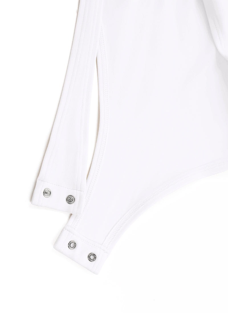 CRZ YOGA Women's Yoga Tight Fit Mock Turtleneck Long Sleeves Bodysuits White