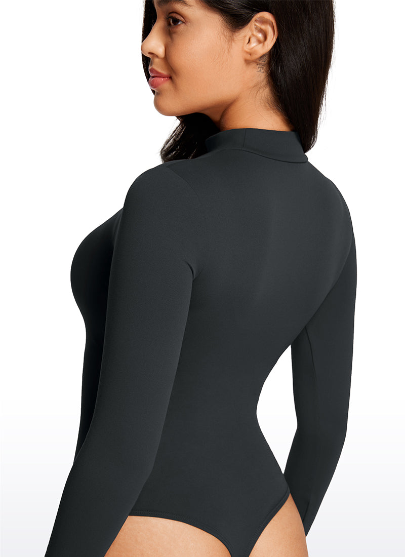 CRZ YOGA Women's Yoga Tight Fit Mock Turtleneck Long Sleeves Bodysuits Melanite