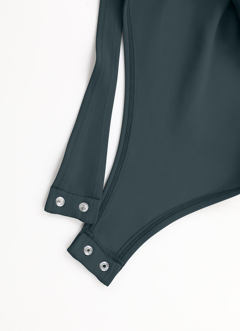 CRZ YOGA Women's Yoga Tight Fit Square Neck Long Sleeves Bodysuits Forest Dark Green